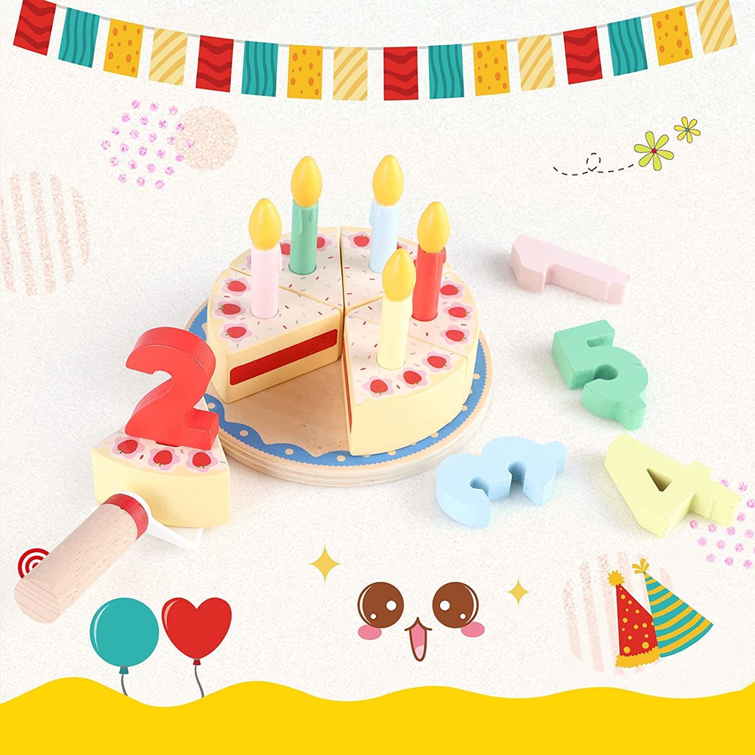 HERSITY Jouet Gâteaux Anniversaire Pâtisserie Jouet en Bois, Jouet Enfant Aliment à Couper Jeux de Nourriture Cuisine Enfant Jouet Boulangerie pour Filles Garçons 3 4 5 Ans | Votre wishlist sur