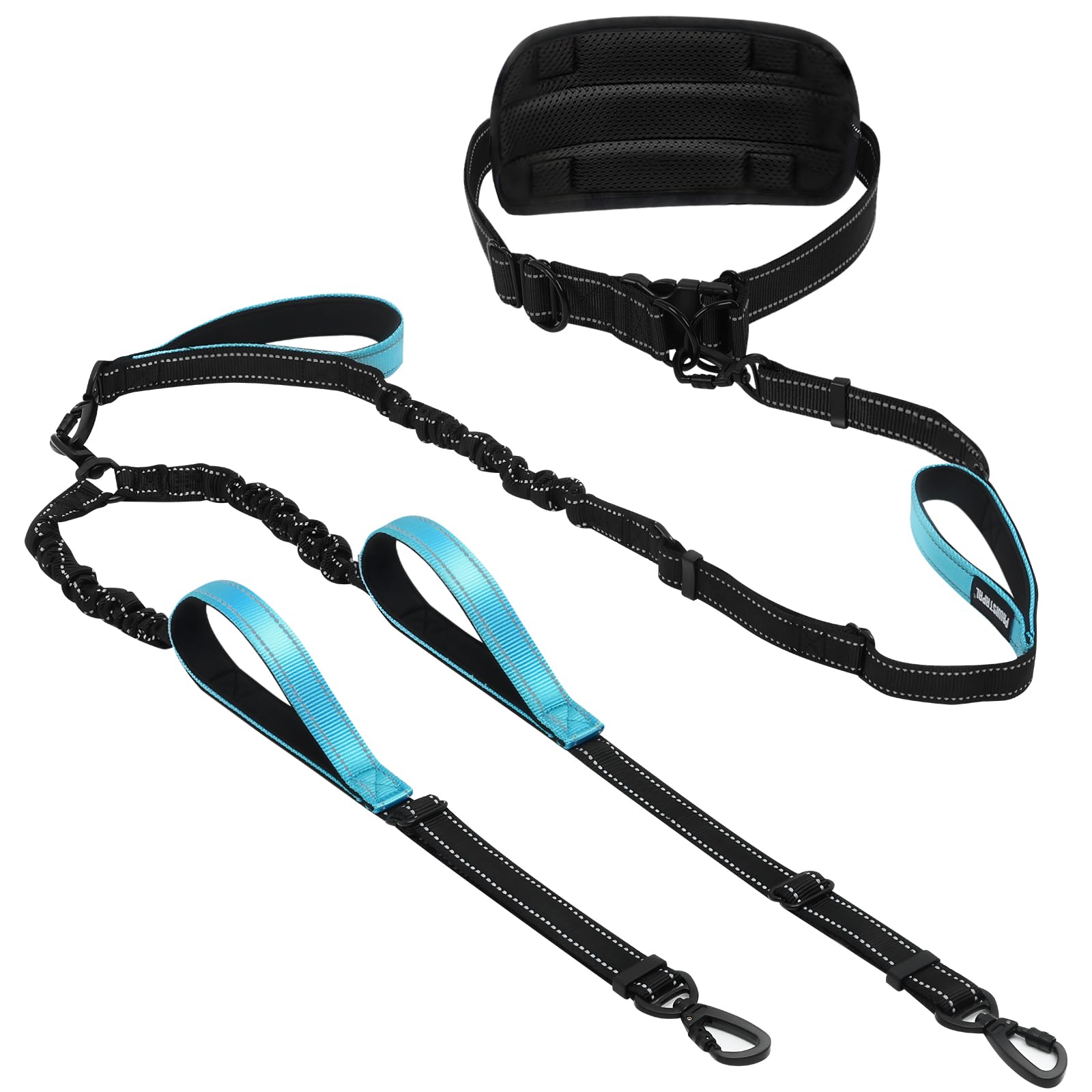 Hands Free Leash for 2 Large Dogs, No Tangle Waist Walking Bungee Leash, 6-8 FT Double Dog Leashes(50-150 lbs)