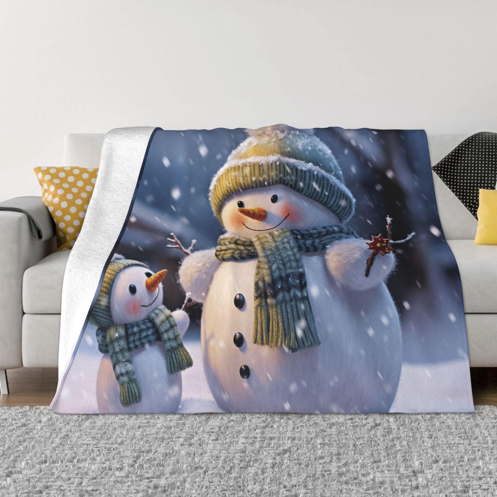 KLOPH Winter Snowman Throw Blanket 40"x30" Flannel Fluffy Warm Blanket for Couch, Reversible Plush Blankets for Bed, Comfy Fuzzy Blanket for Sofa, Plush Lightweight-Blankets for All Season