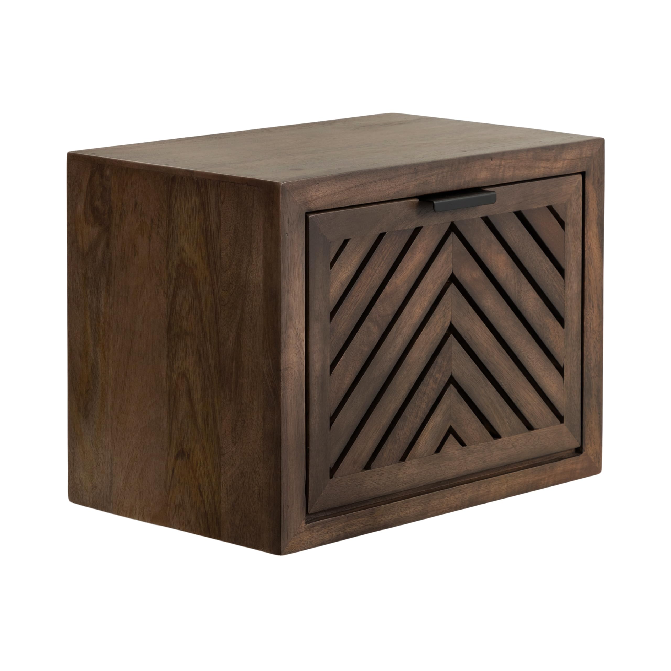 Kate and Laurel Mezzeta Modern Floating Shelf Side Table with Storage Cubby; 16 x 10 x 12; Natural Wood; Decorative Slatted Wood Floating Nightstand