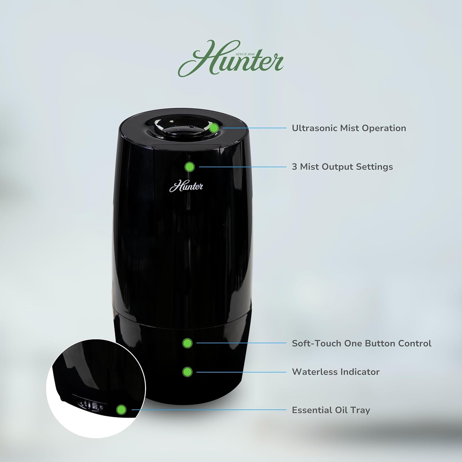 Hunter Fan Company Aspire Cool Mist 0.7 Gal Ultrasonic Humidifier-Black