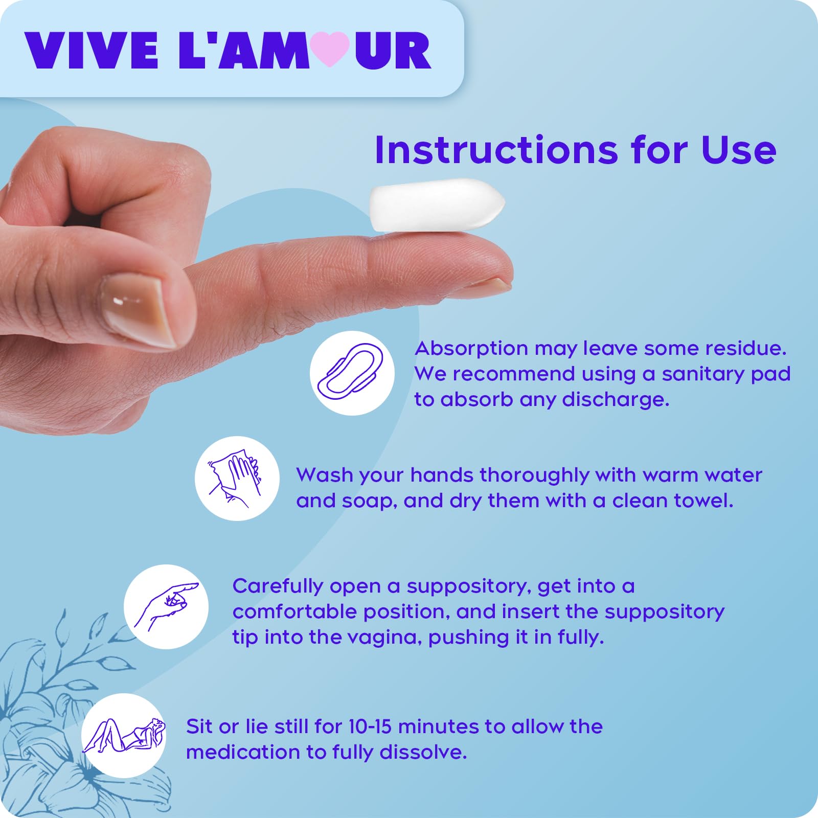 Vive L'Amour 15mg Hyaluronic Acid Vaginal Suppositories, Vaginal Moisturizer, Continuous Hydration, Relieves Vaginal Dryness, Restores Natural Softness & Elasticity, Vaginal Health (12 Inserts)