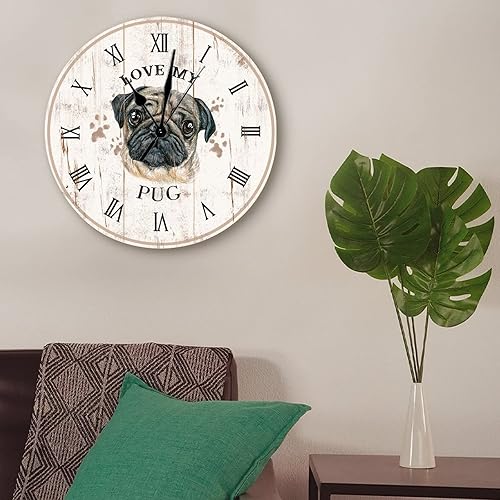 Miniatura 4 de Reloj de pared con diseño de carlino de acuarela, decoración para mamá, regalo para amantes de los perros, de 12 pulgadas, funciona con pilas,
