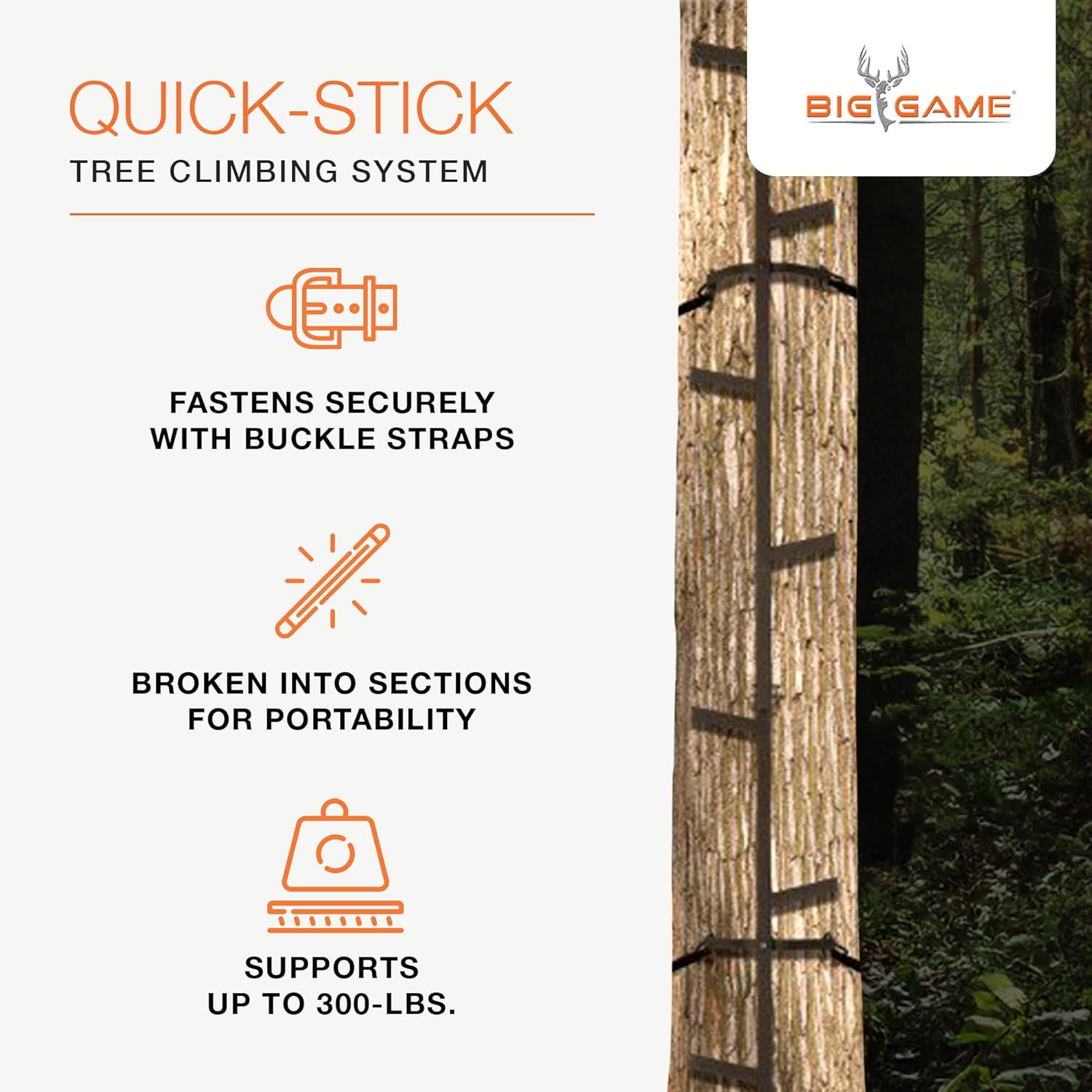 Big Game Quick-Stick Whitetail Deer Elk Mule Above Hunting Outdoors Slip Resistant Ladder Style Sections Climbing System