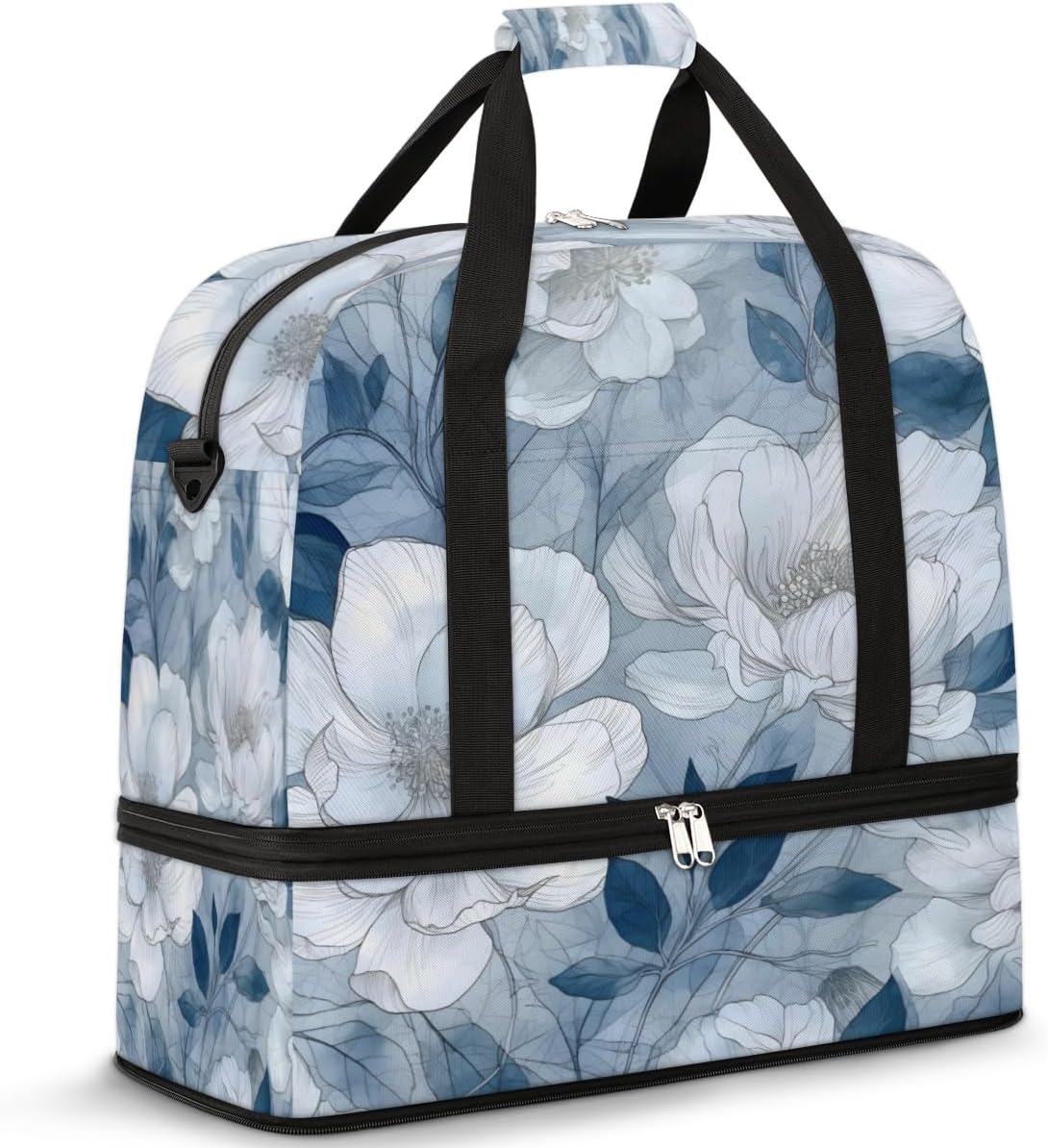 QsirBC Modern Flower Theme Gym Bag for Women Duffle Tote with Shoes Compartment Men Weekender Duffel for Dance Travel Sports Swimming Overnight