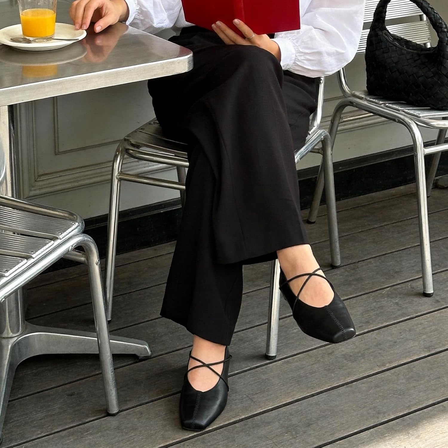 Mary Jane Flats for Women Square Toe Slip On Ballet Criss-Cross Straps Flat Comfortable Cute Office Work Casual Shoes