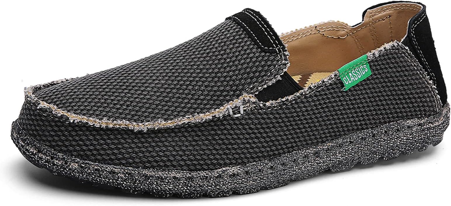 JAMONWUMen's Slip on Shoes Cloth Shoes Deck Shoes Canvas Leisure Vintage Casual Loafer Boat Shoes