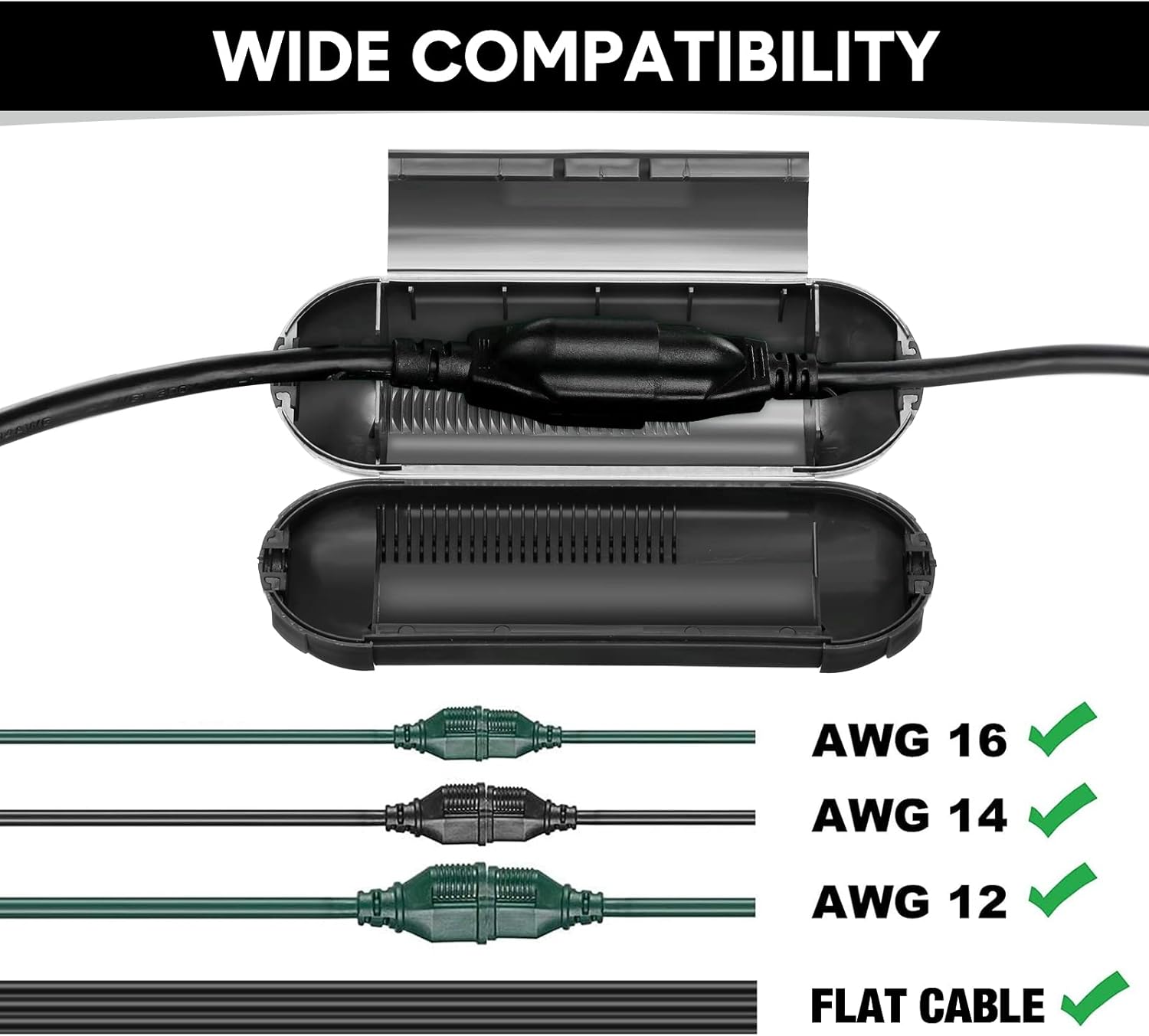 16 Pcs Outdoor Extension Cord Safety Capsule Protector for Wire Holiday Lights - Water Resistant Weatherproof Plug Cover Connection Box (Black)