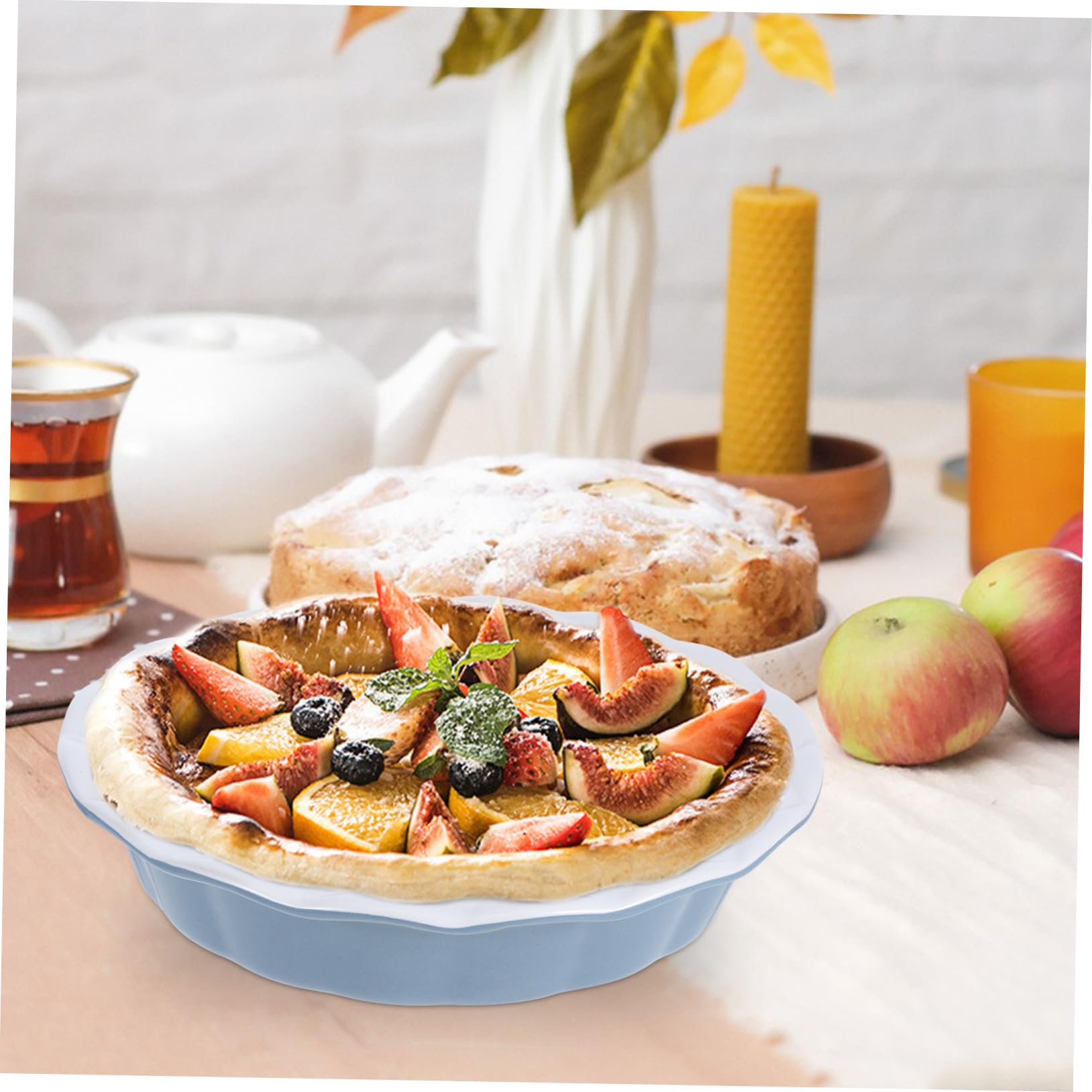 Cabilock Moule à Tarte Profond en Céramique Ronde avec Bord Ondulé Antiadhésif Plat à Tarte pour Cuisson Four et Utilisation Polyvalente Cuisine