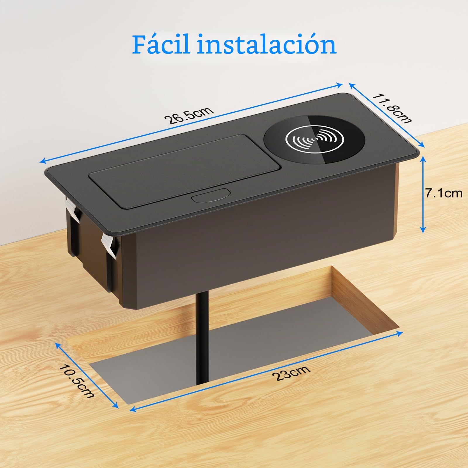 Enchufe empotrable con 6 USB, USB-C PD 30W y Carga inalámbrica 15W | Regleta empotrable con 1 toma, USB-A1 30W, cable 1,8 m, escritorio, oficina y cocina, negro
