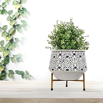 CINAGRO Metal Flower Vase Planter Pot with Iron Stand, Pots for Plants, Plant Pots for Home Decoration, Succulent Pot, Indoor Planter Garden Decor Style: Botanic Bliss