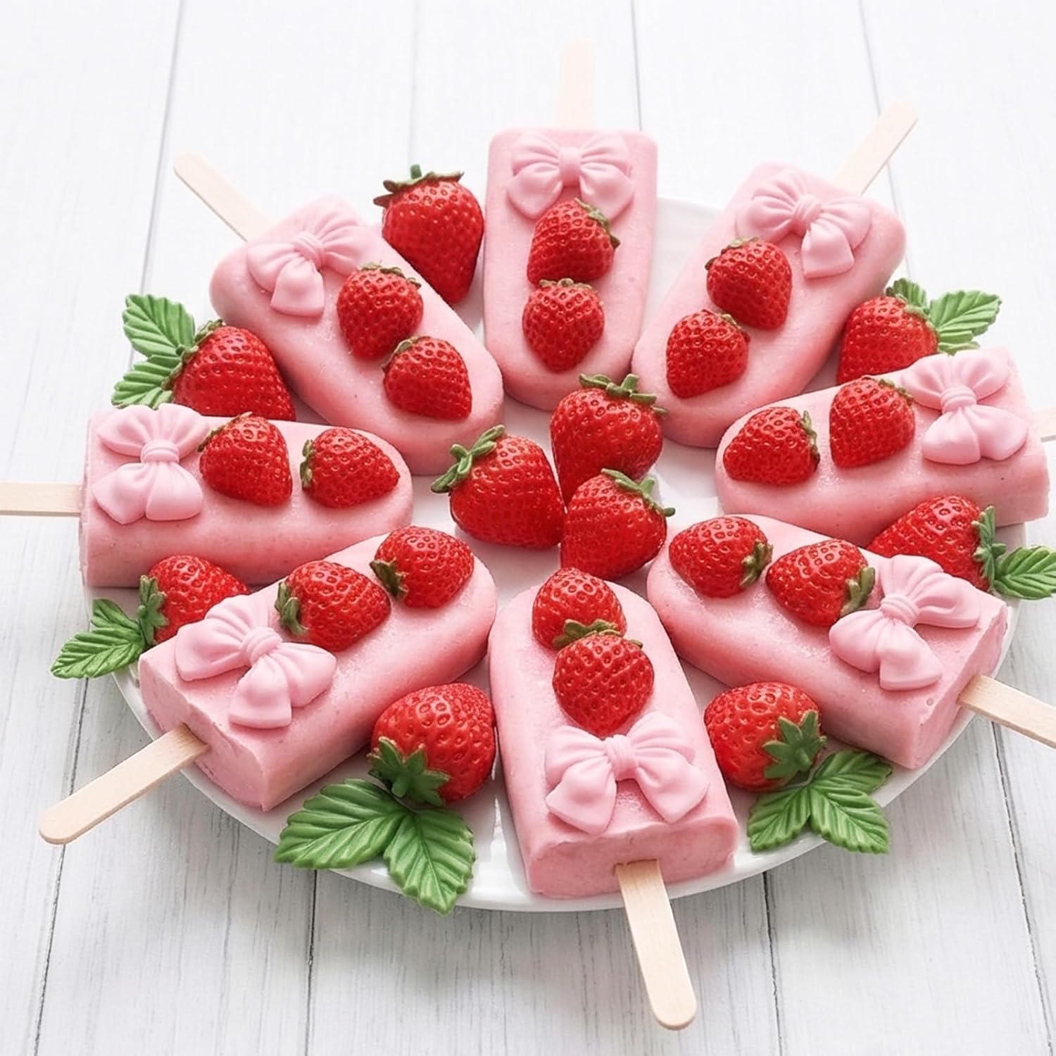 5PCS Strawberry Fondant Molds Silicone 3D Strawberry Bow Fondant Molds Fruit Baking Mold for Chocolate Candy Candle Clay Cake Decorating Cupcake Topper