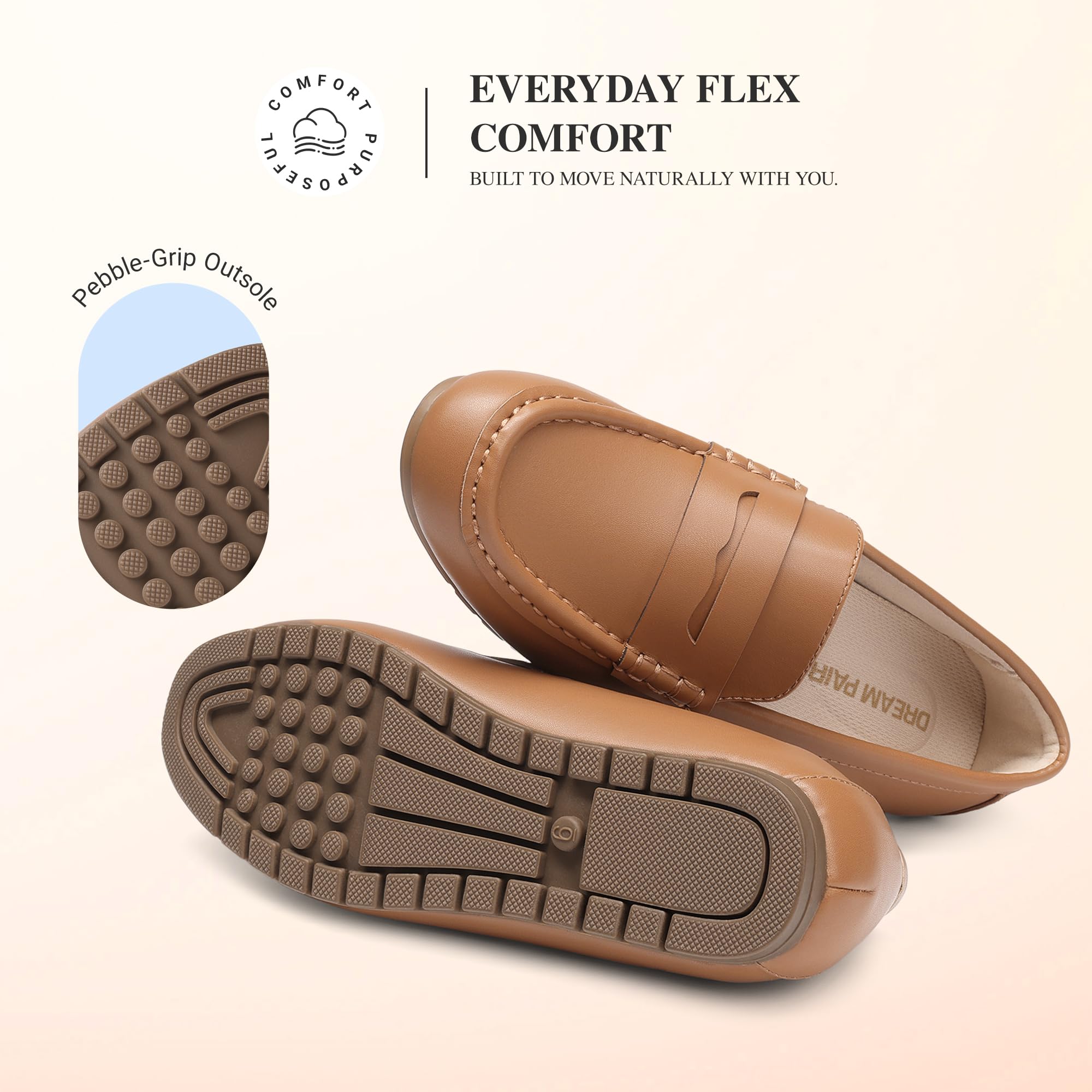 DREAM PAIRS Damskie mokasyny wsuwane wygodne buty robocze, Brązowy, 41 EU