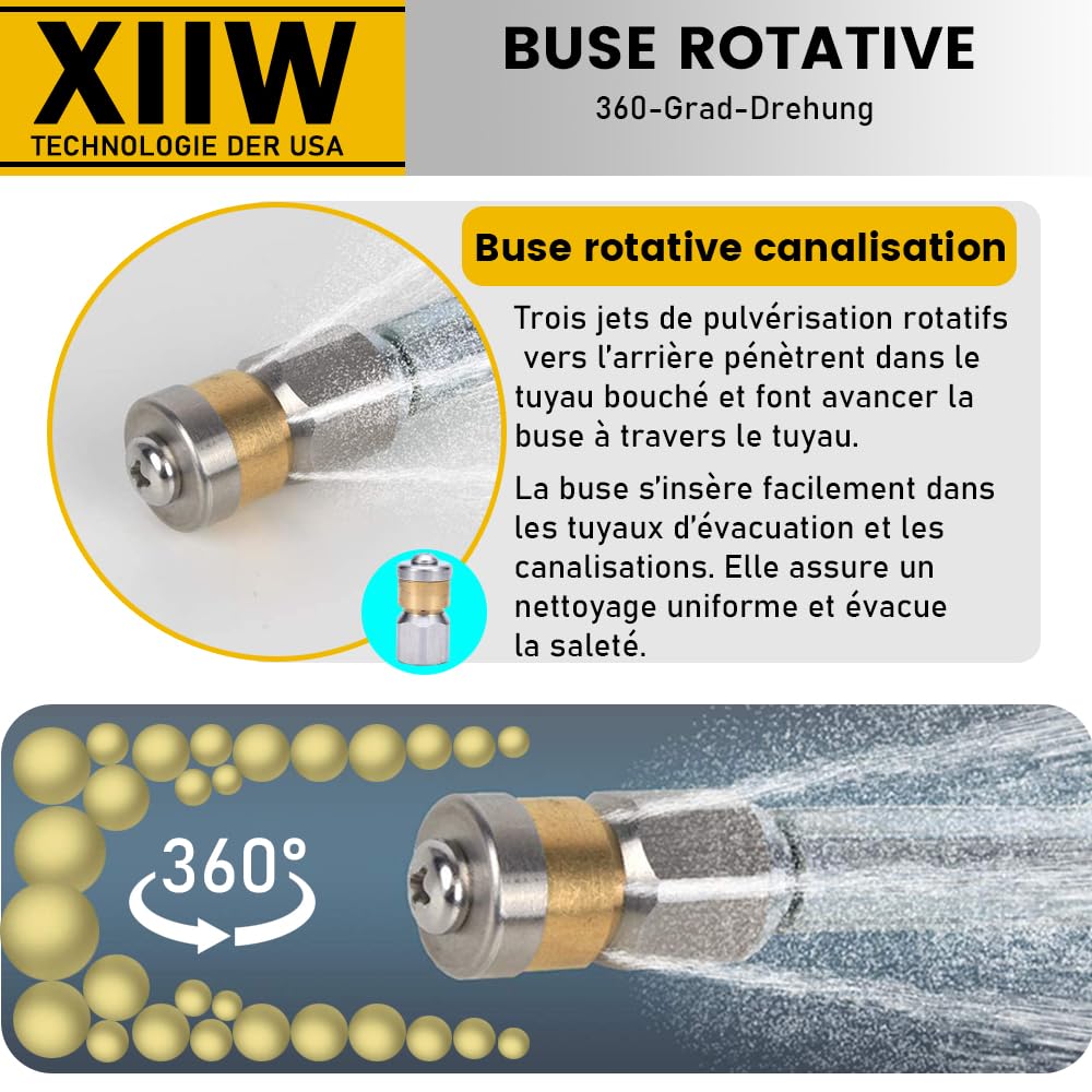 XIIW Tuyau Déboucheur Canalisation 30m 240bar Compatible avec Kärcher K2-K7 | avec M22 Adaptateur, Buses Rotatives et Fixes, Tuyaux pour nettoyeurs haute pression, Kit Furet Pro Deboucheur Canalisation