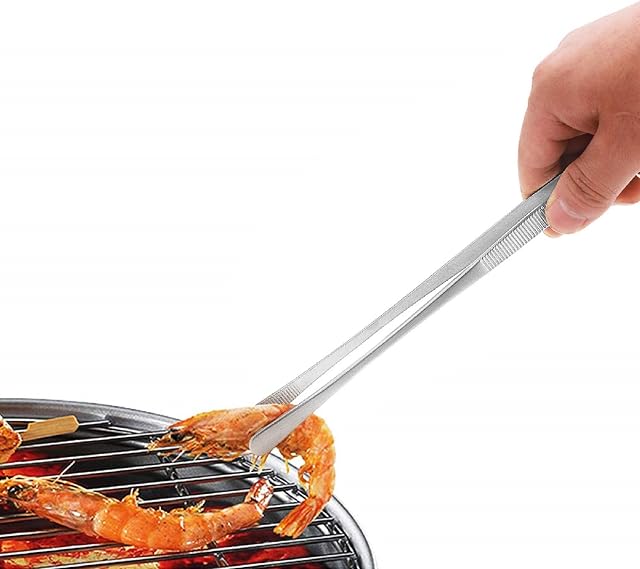 Shoze Barbecue Tweezers 12-Inch Stainless Steel Food Tongs Extra Long Cooking Tweezers BBQ Kitchen Clip Silver