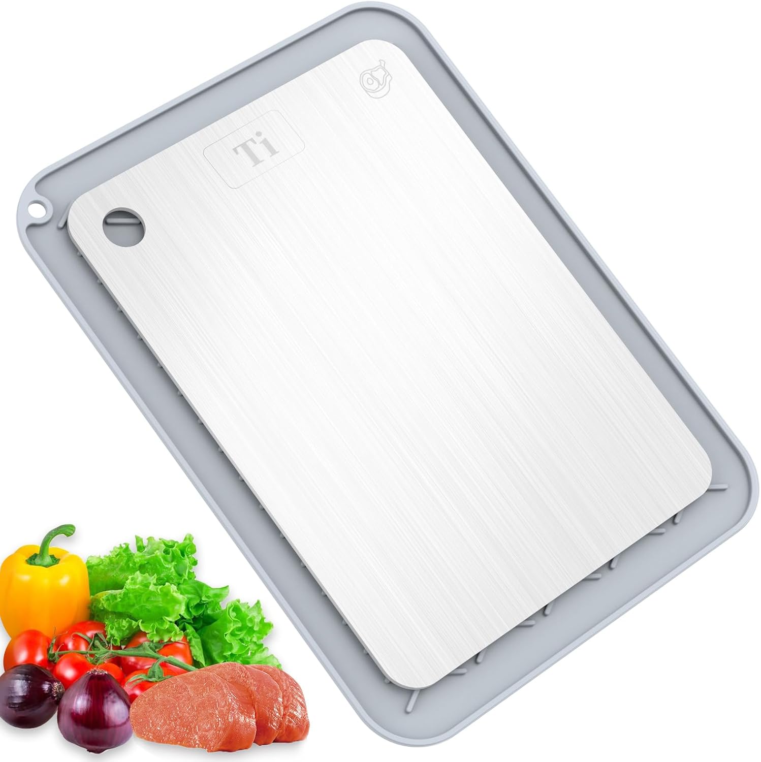 100% Pure Titanium Cutting Boards for Kitchen, Double-Sided Food-Grade Chopping Board for Meat, Vegetables & Fruits, Dishwasher-Friendly (11.42''X7.8'') 11.4"L x 7.9"W