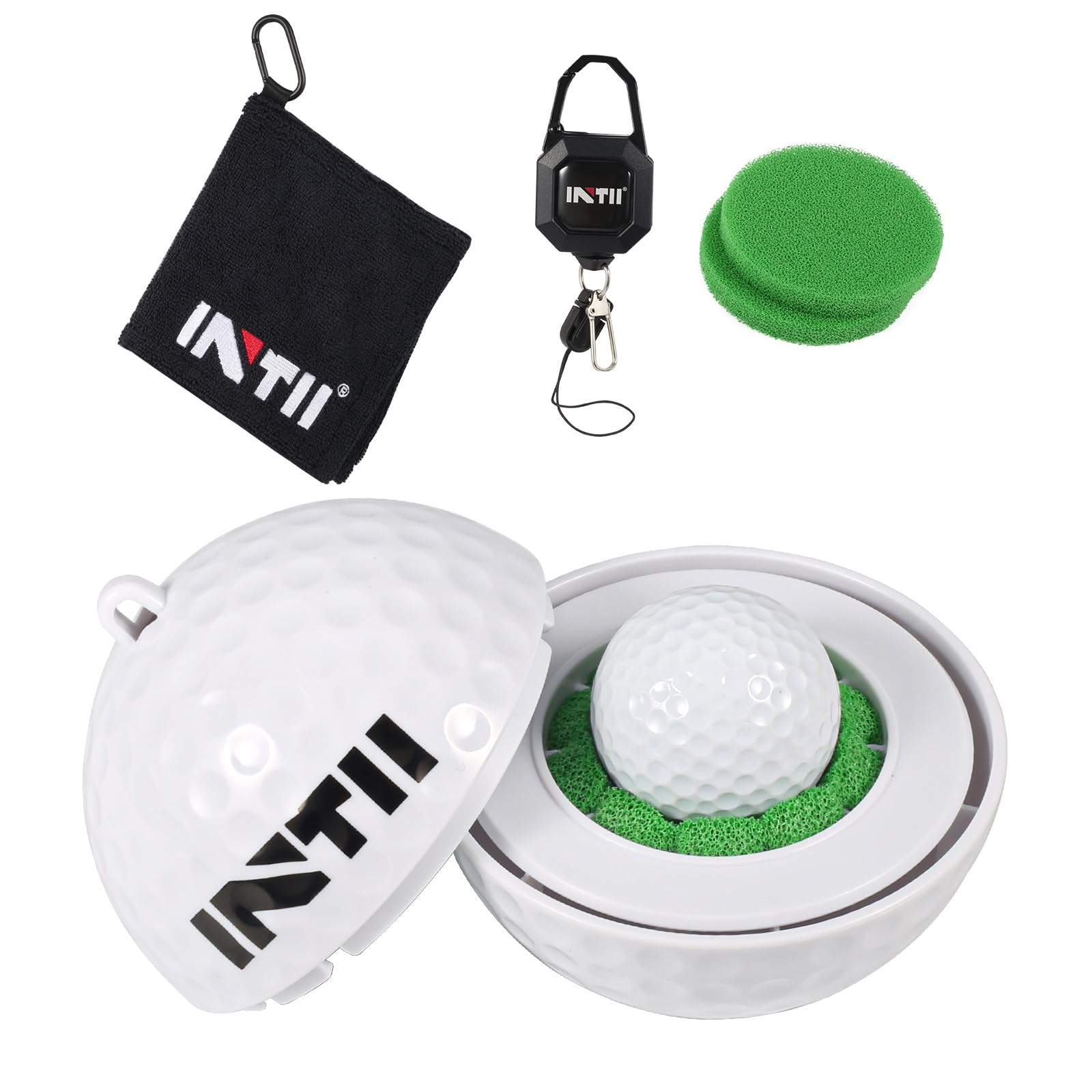 Portable Golf Ball Cleaner, Golf Ball Shape with Easy-Pull Retractable Cord, Golf Club Bag Accessories, Perfect Golf Gift White