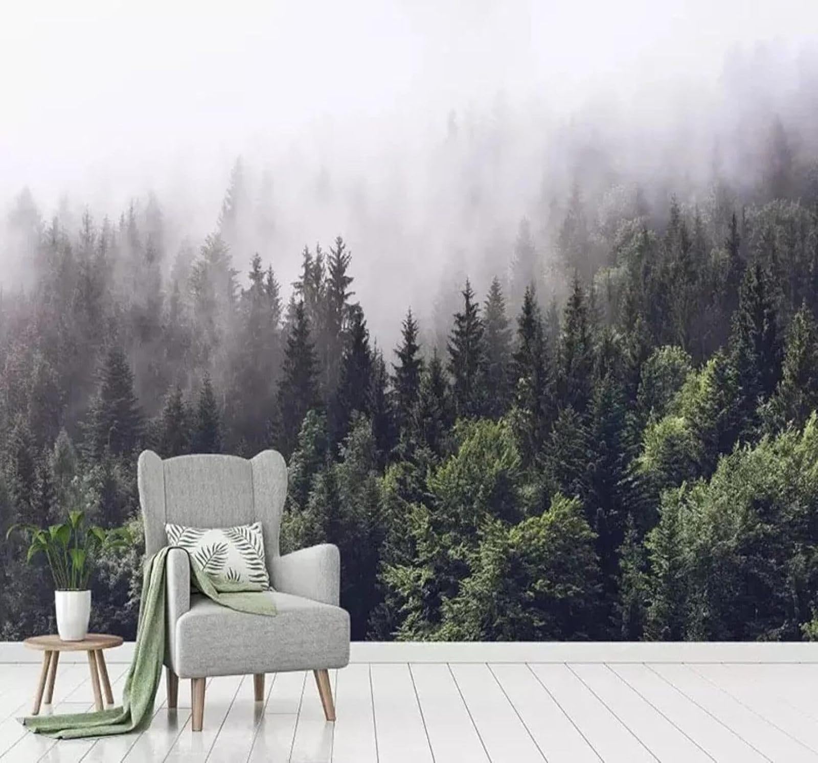 XLMING Three Dimensional Green Forest White Mist Natural Landscape 3D Wallpaper Luxury Silk Study Dining Feature Sofa Grey Bedroom Living Room Tv Decorative Wall-400cm×280cm