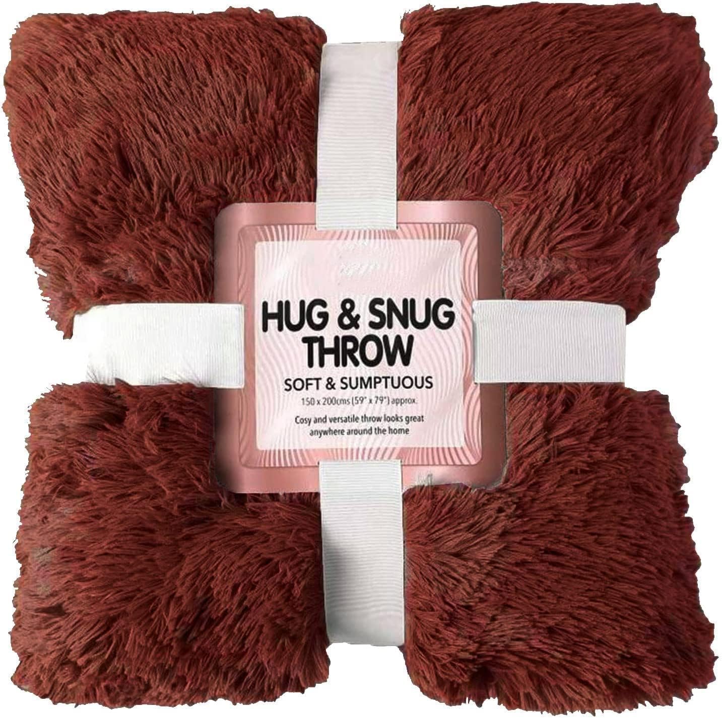 Cuddles Throws Hug & Snug Long Pile Fulffy Fur Fleece Blankets Super Soft Warm Cosy Couch Sofa Settee Bed Sherpa Fleece Throws Travel Multipurpose Large Blankets (Rust, Double - 150x200cm)