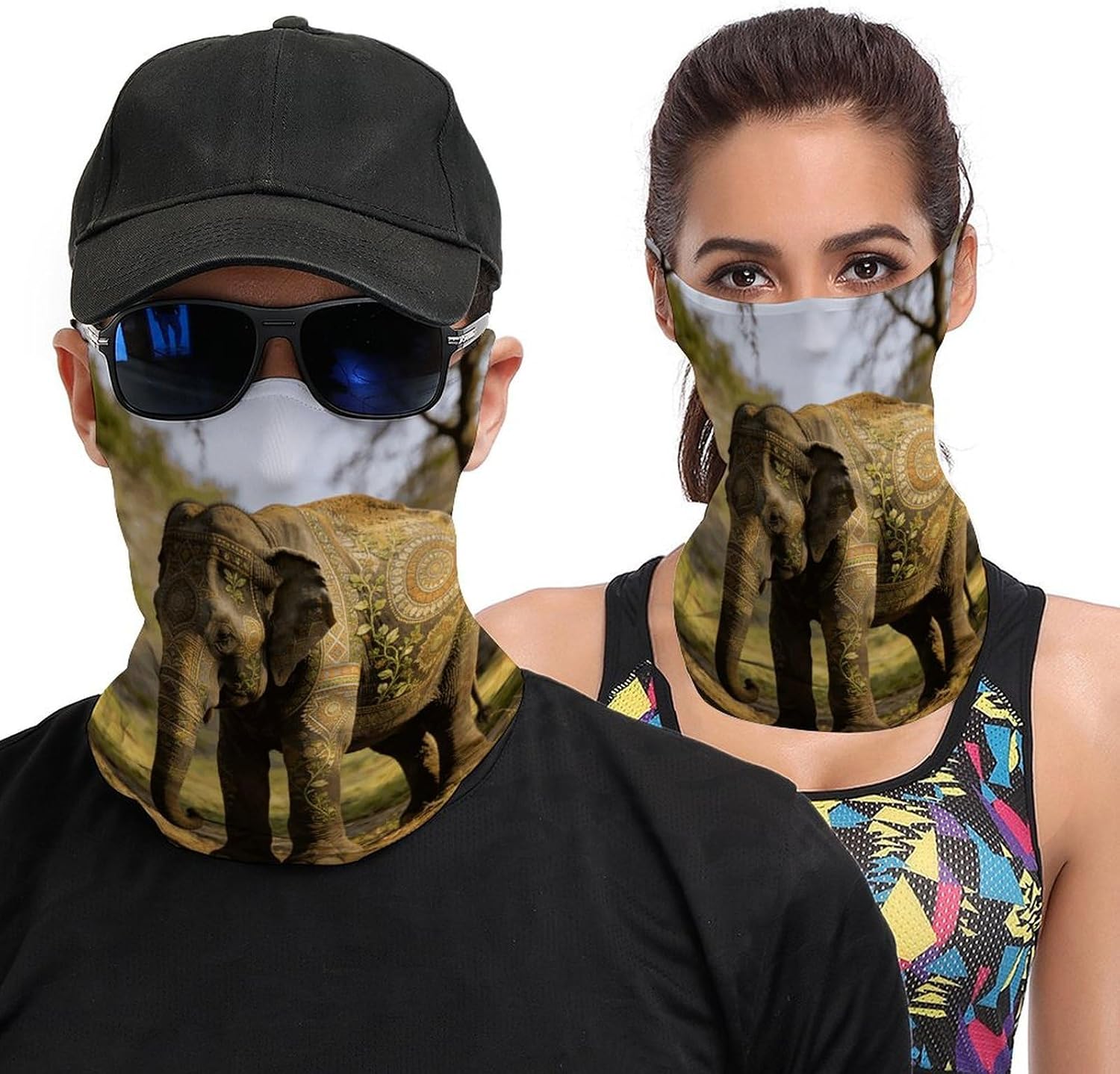Decorative Patterned Elephant Face Scarf Cover Ear Loop Hole,Outdoors Face Mask for Women Men Sports Yoga Running Hiking Ski Snowboard,Cooling Neck Shield Scarf Cycling Balaclava Bandana