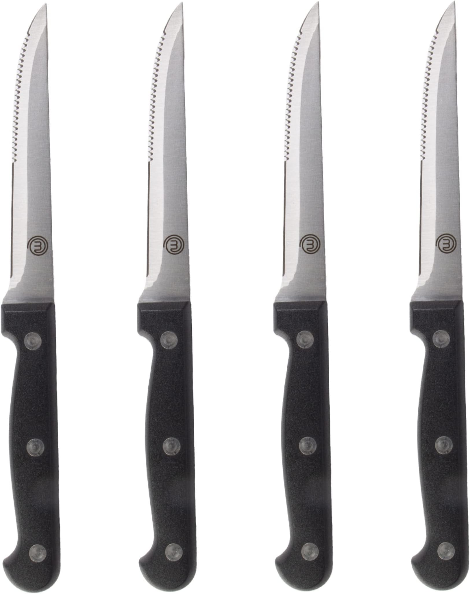 Steak Knives Set of 4, Hand Sharpened, Serrated Stainless Steel Blades measure 11cm (4.5in) with Traditional Black Triple Riveted Comfort Grip Handles, Dishwasher Safe 4pc Steak Knife Set