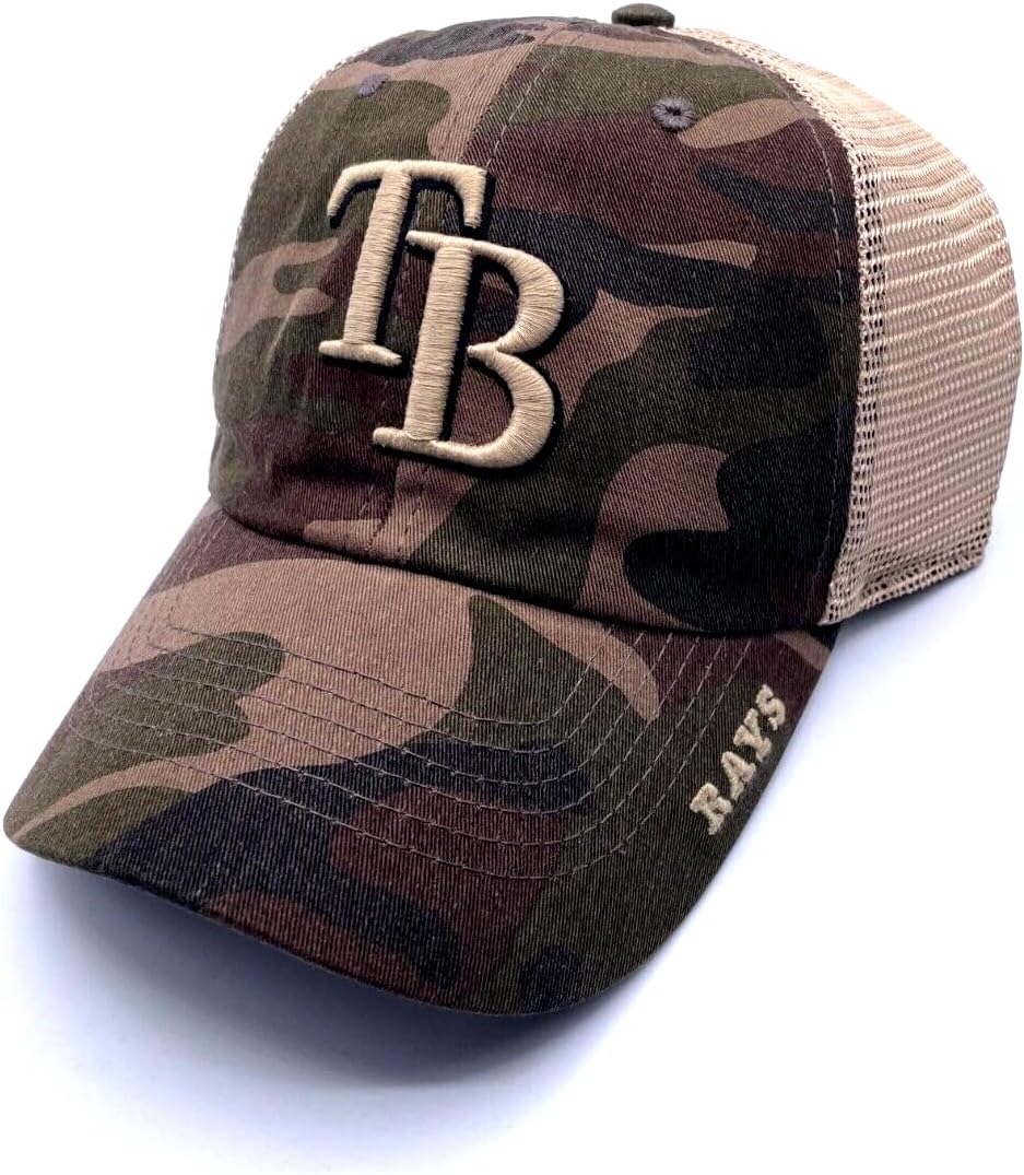 Tampa Bay Baseball Hat Classic Team Logo Adjustable Mesh Trucker Cap (Camo)