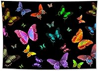 Vista 13 de LB Tapiz de mariposa Trippy para colgar en la pared, manta de tapiz estético psicodélico negro, decoración de pared de insectos de polilla colorida