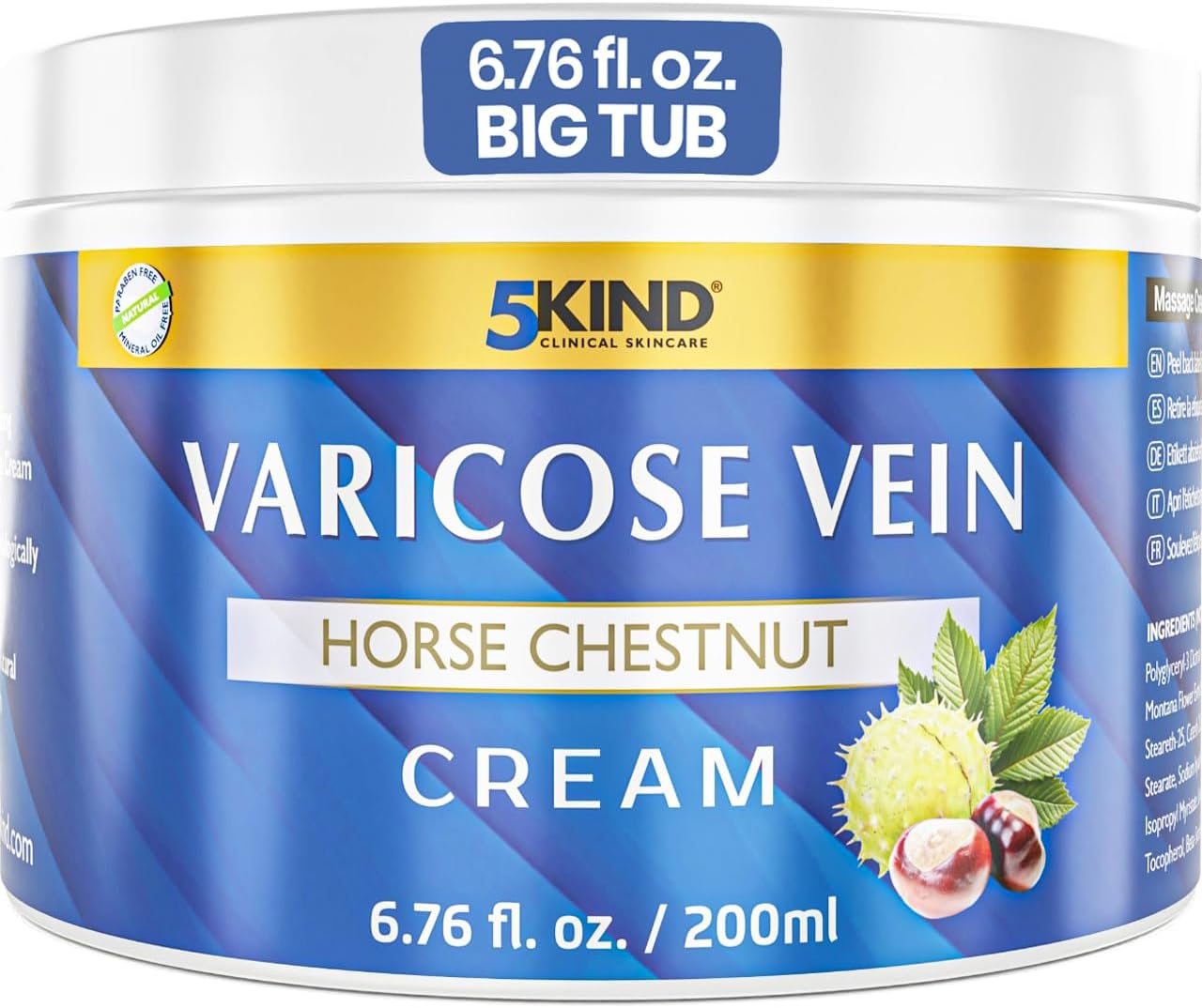 Varicose Veins Treatment for Legs 6.76 Fl Oz - Horse Chestnut Cream for Varicose Veins with Zinc, Avocado & Arnica - Improve the Appearance & Feel of Varicose Veins - Varicose Veins Cream by 5Kind