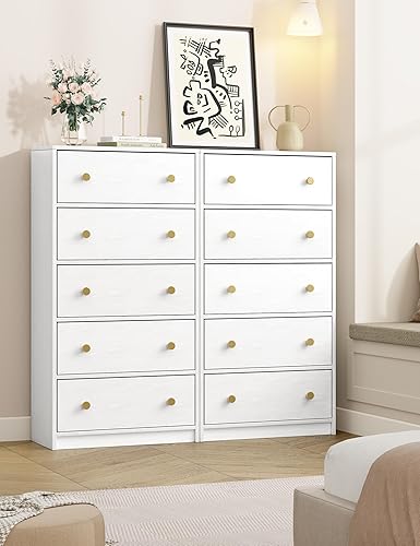 Miniatura 6 de Nicehill Cómoda blanca para dormitorio con 5 cajones, torre de almacenamiento de madera, cómoda con cajones para armario, sala de estar, pasillo,