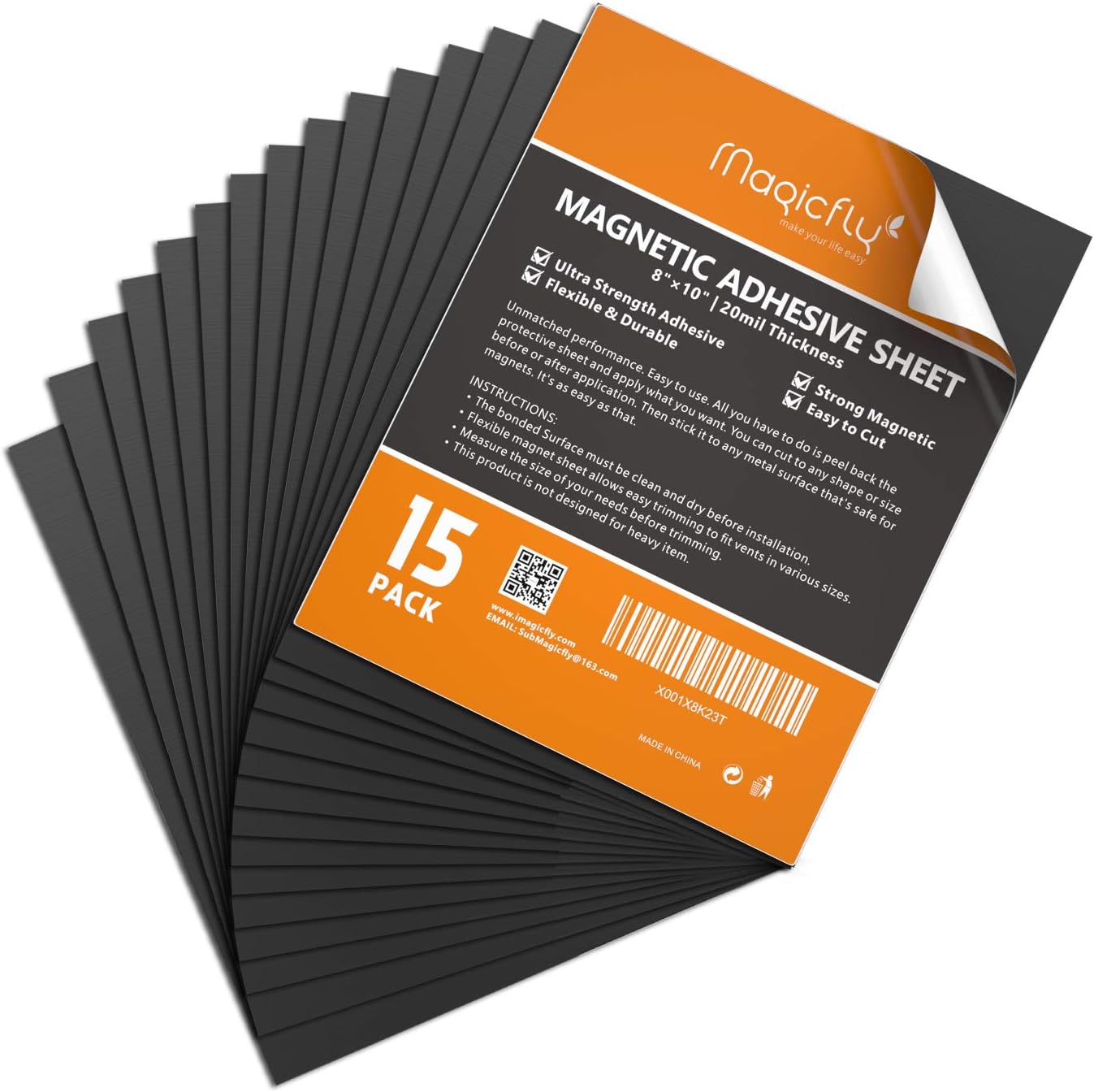 Magnet Sheets with Adhesive 8" x 10", Magicfly Pack of 15 Flexible Sticky Magnet Sheet Crafts Photos and More, Easy Peel and Stick
