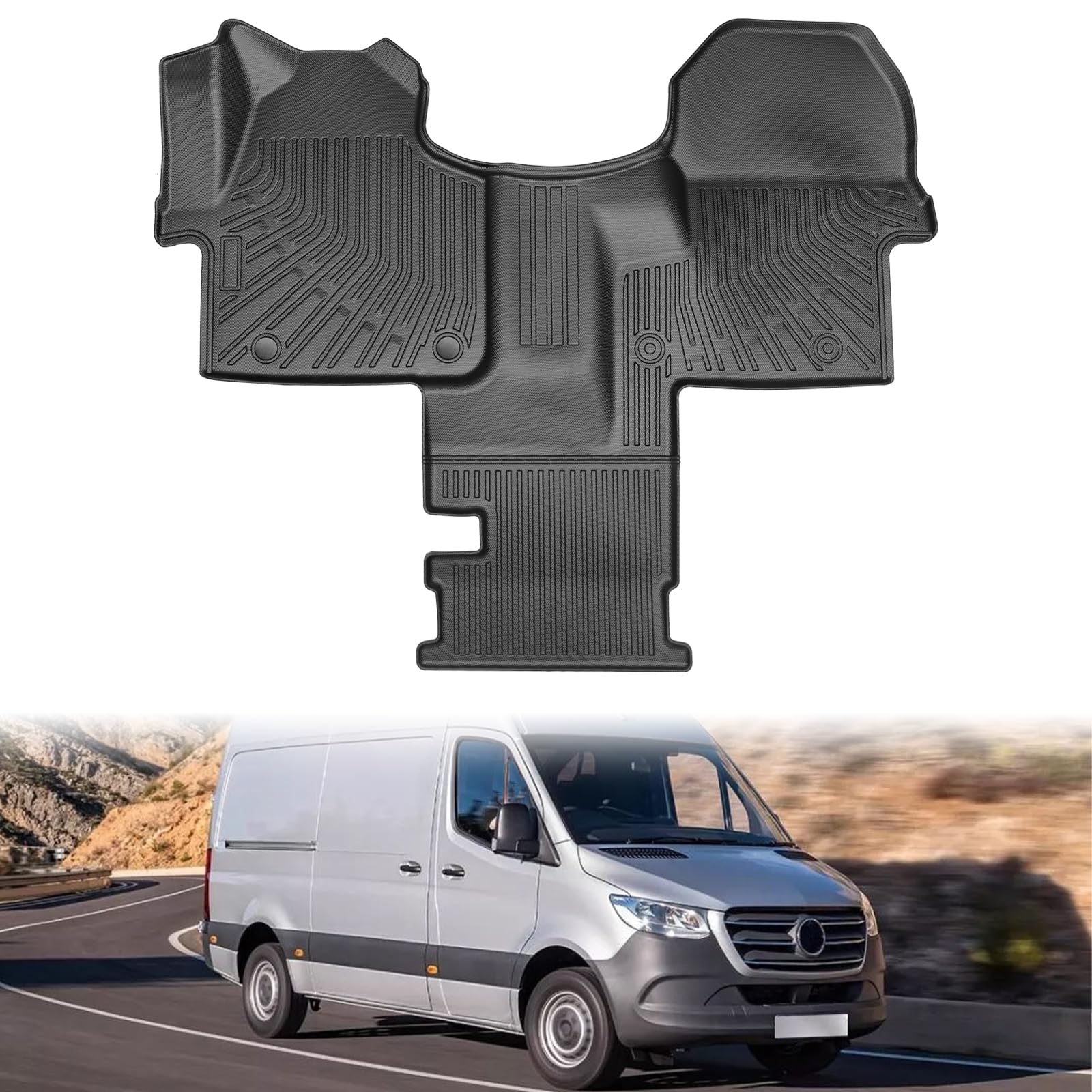 apttpas Floor Mats Compatible with Mercedes Benz Sprinter 2500/3500 2019-2025 2026 with 1st Row Bucket Seats Cargo Van TPE Floor Liners Replacement