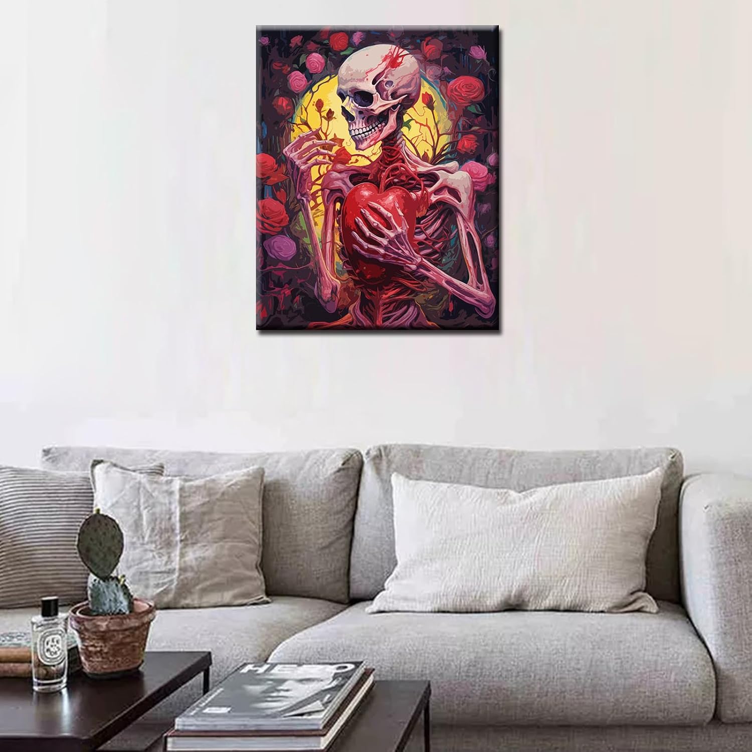 Tucocoo Retro Floral Paint by Number for Adults On Canvas DIY Human Skeleton Oil Painting Kits Acrylic Paints for Home Wall Decor Halloween Horror Art Craft Gifts for Kids 16x20 inch DIY Frame