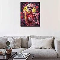 Vista 3 de Tucocoo Pintura de calavera de corazón por números para adultos, diseño de flores trippy, pintura por número para adultos principiantes, pintura