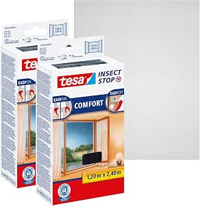 Tesa Self-Adhesive Window Fly Screen – Anthracite, 1.3m X 1.5m – Keep Bugs Out, Let Fresh Air In