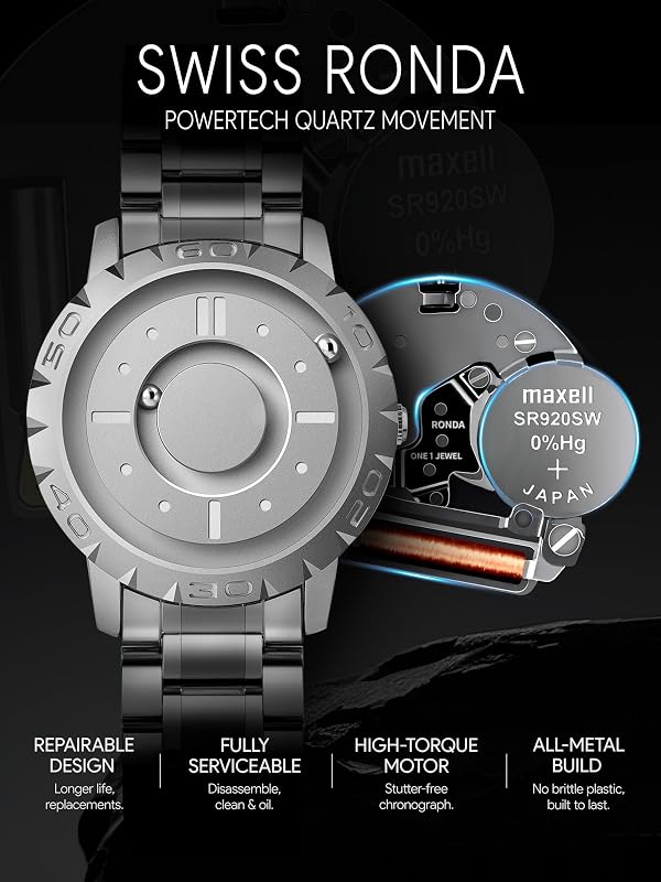 EUTOUR Magnetic Watch Floating Ball Dial 40mm Swiss Qtz Silver Steel 5ATM by EUTOUR - Used condition - Image 3