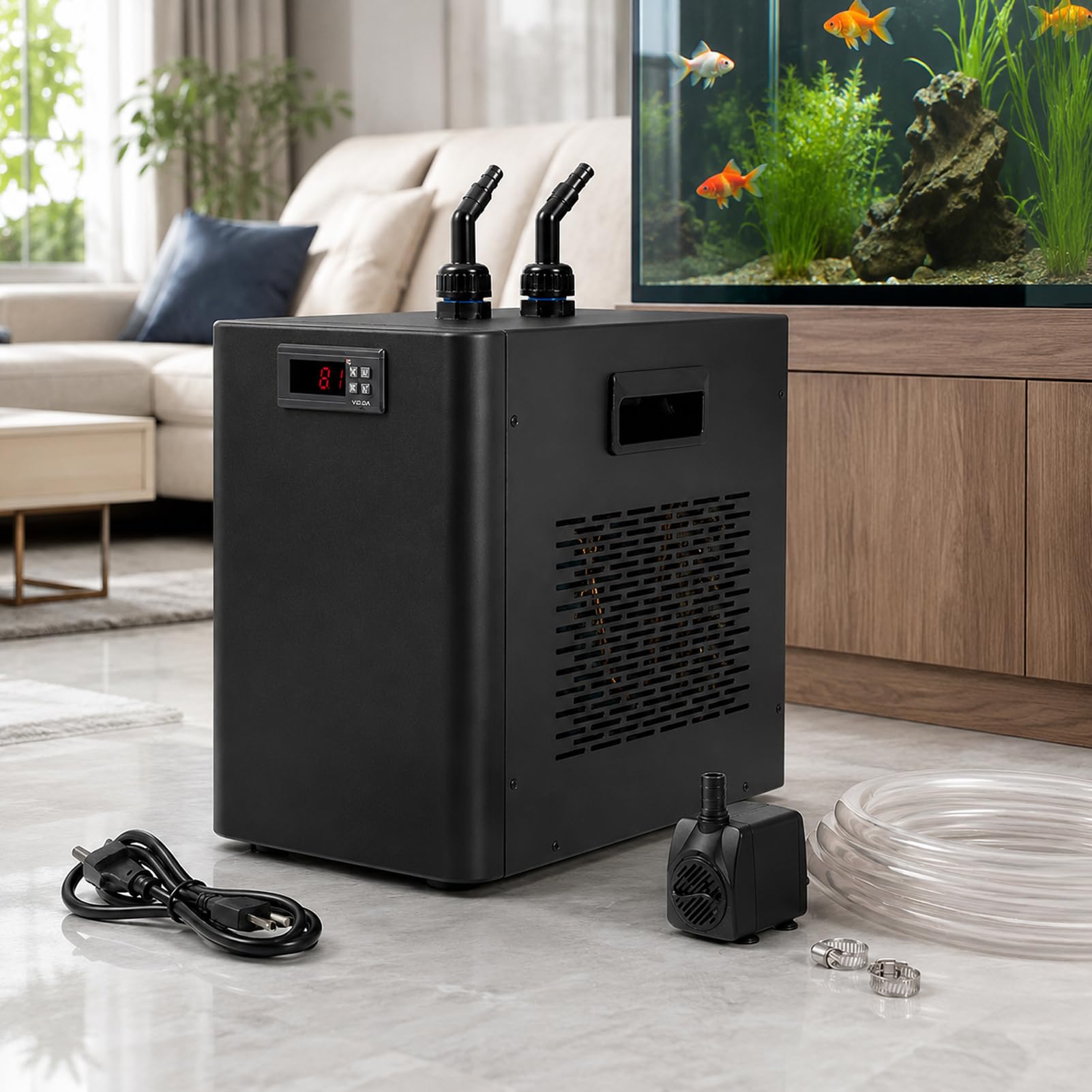 Chłodnica akwariowa 160L/300L/500L z pompką i wężem, sprężarkowy system chłodzenia do akwarium, wody morskiej, aksolotl, koralowców i hydroponiki