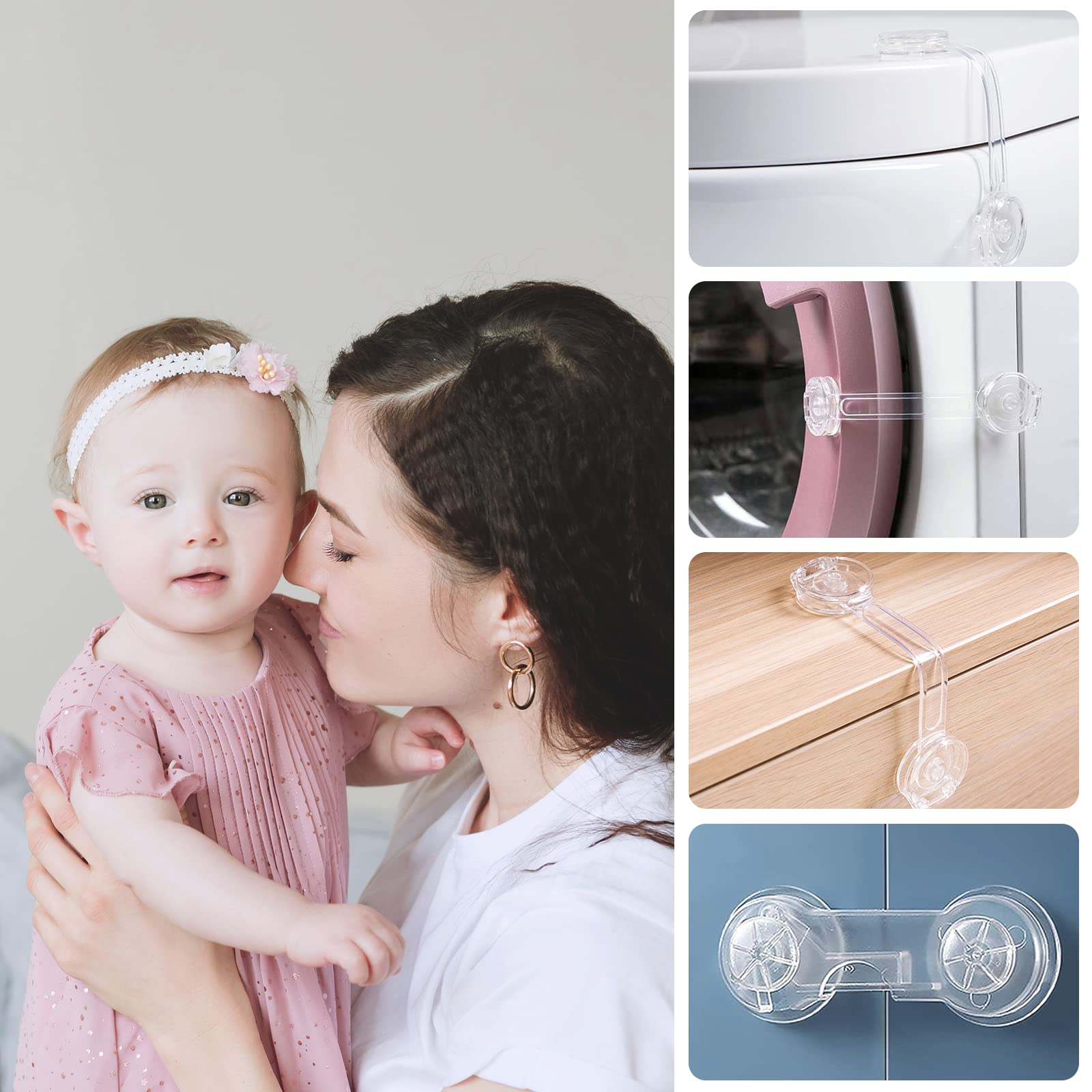 BillyBath Seguridad Puertas Niños 10pcs, Cierre Seguridad Cajones Bebe Protector Cierres Para Armarios, Wc, Cocinas, Puertas Y Ventanas, Nevera, Proteccion Bebes Casa, Transparent — view 7