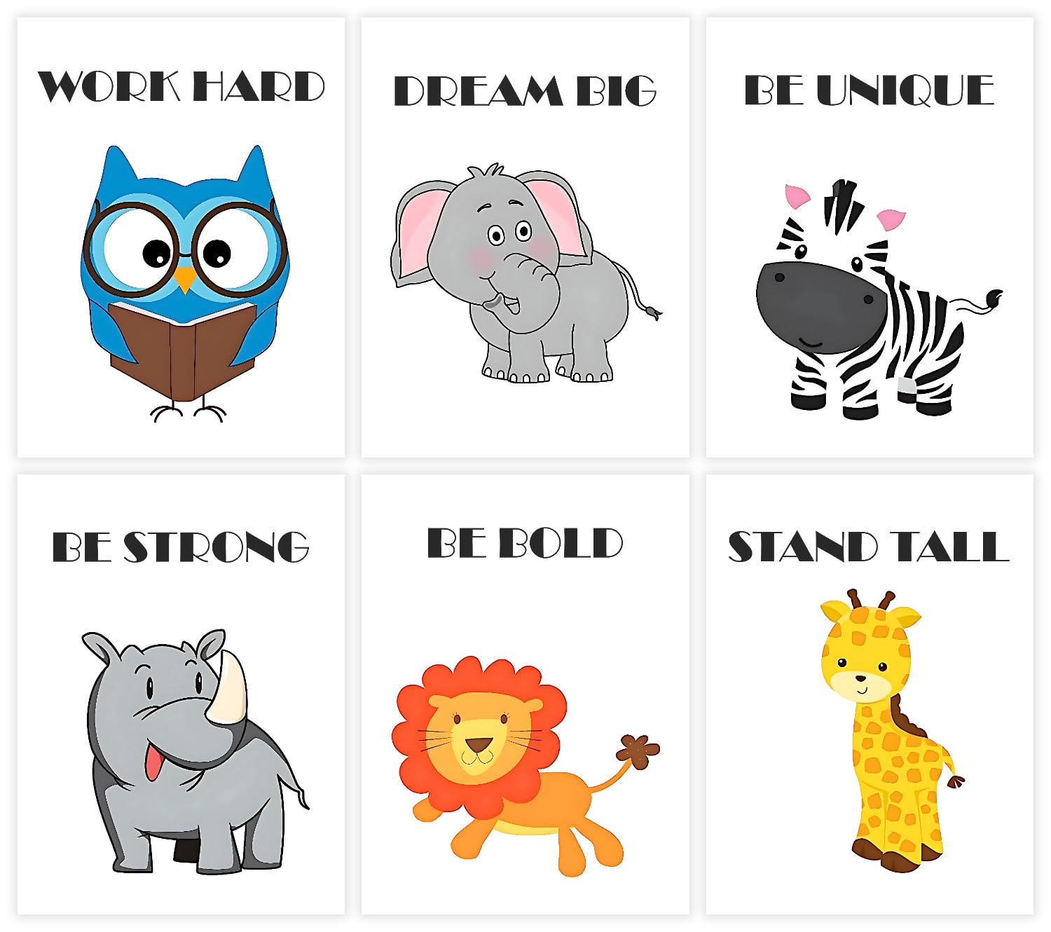 INDOART NET Pack of 6 Kids Quotes For Bedroom | Inspirational Kids Quotes | Child Room Decor Quotes | Motivational Quotes | Animal Posters | HD+ Quality (Size - 9 inch x 12inch)