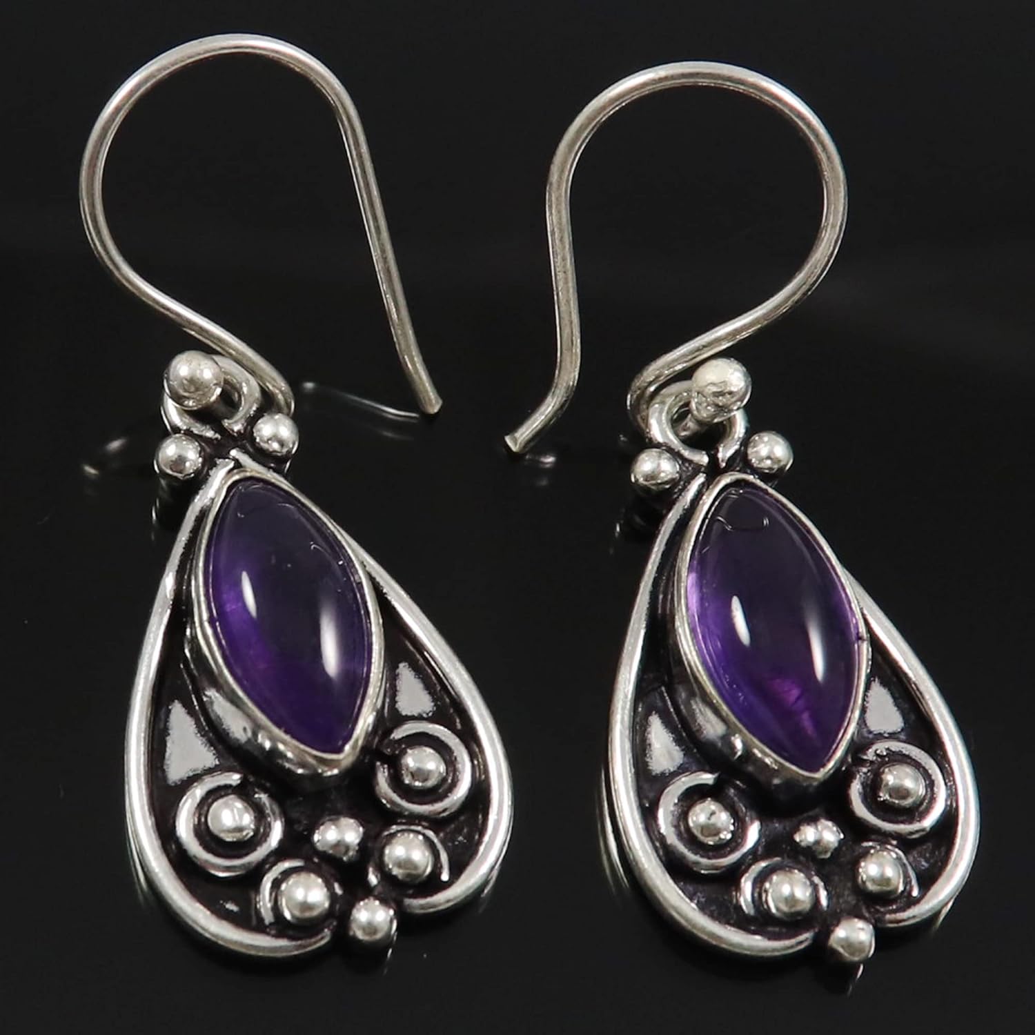 Goyal Exports Amethyst Black Onyx Tiger Eye Turquoise Lab-Created Gemstone 925 Sterling Silver Drop Dangle Earring Handmade Jewelry SEG72