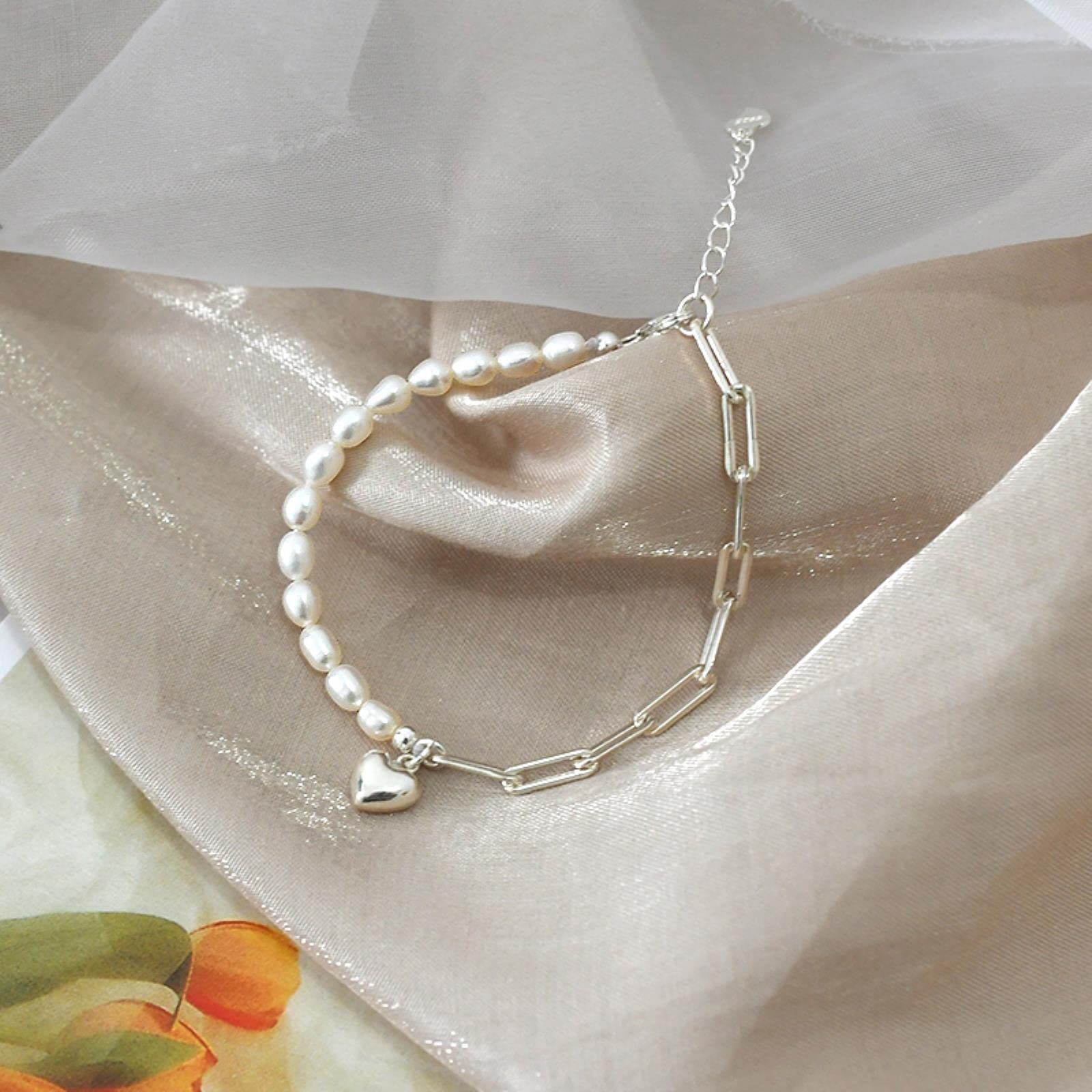 LOKILOKI Pulsera De Costura De Plata De Ley 925 con Perlas Naturales De Agua Dulce para Mujer