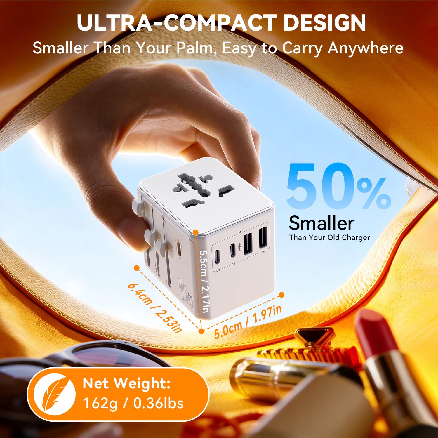 Auxmir Adaptador Enchufe Universal, Adaptador Internacional con 3 USB-C y 2 USB-A (PD 45W), Adaptador Universal para Europa, Reino Unido, Estados Unidos, Canadá, Australia (212 países), Blanco — view 9