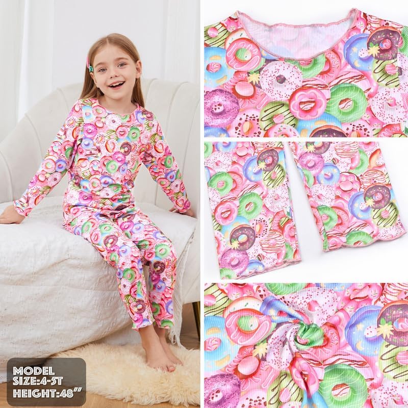 CHILDRENSTAR Girls Pajamas Set Long Sleeve Sleepwear Shirt Pant Shirring Ribbed Lounge Clothes For Kids - Image 5