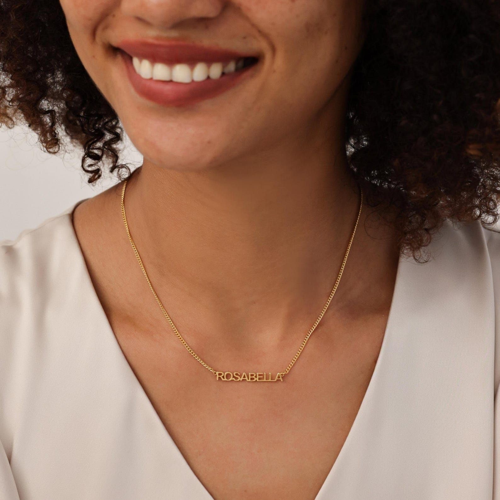 Personalizzato blocco nome collana argento sterling 925 grumetta Catena Madre Giorno fatto a mano anniversario personalizzato
