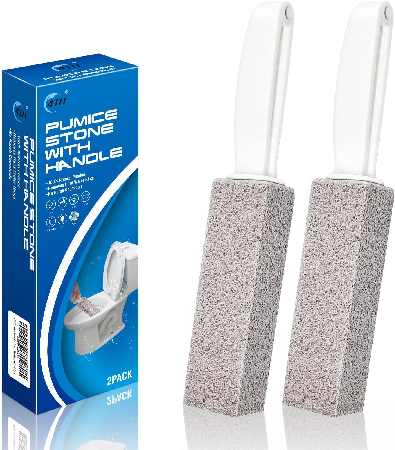 Pumice Stone for Toilet Bowl Cleaning,Pumice Stick with Handle,Cleans Away Limescale Stain,Hard Water Rings, Calcium Buildup,Iron and Rust. Remover for Tile/Bath/Kitchen/Household - 2 Piece