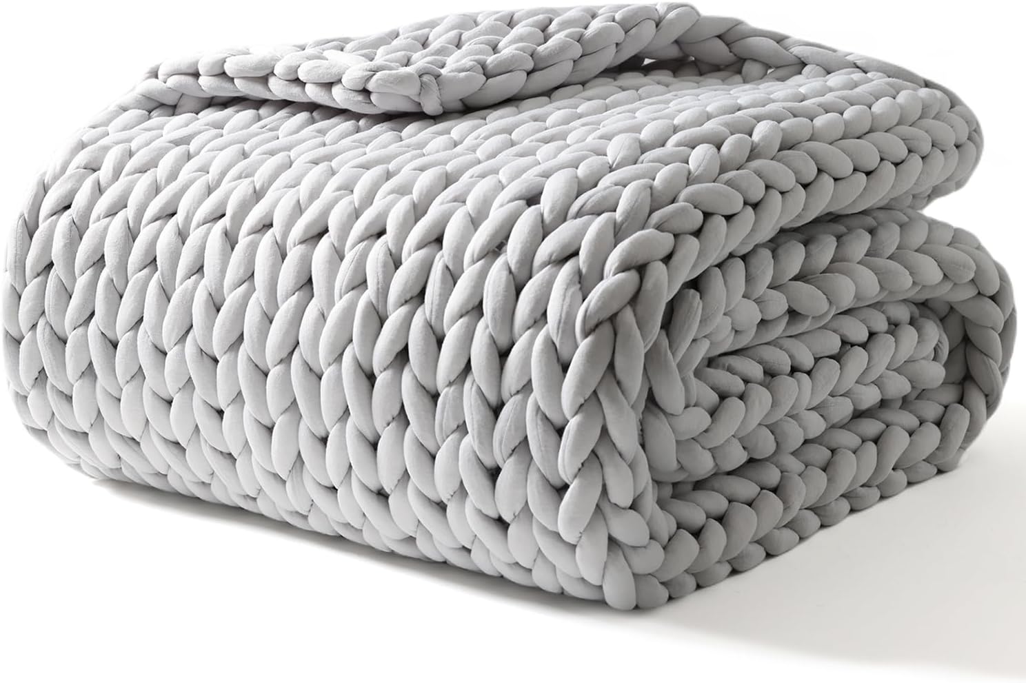 - YnM Weighted Blanket, Handmade Chunky Yarn Knitted Design, Soft and Cozy, Temperature Regulating and Breathable, Machine Washable Throw for Sleep or Home Decor (Silver Grey, 60x80 Inch, 15lbs)