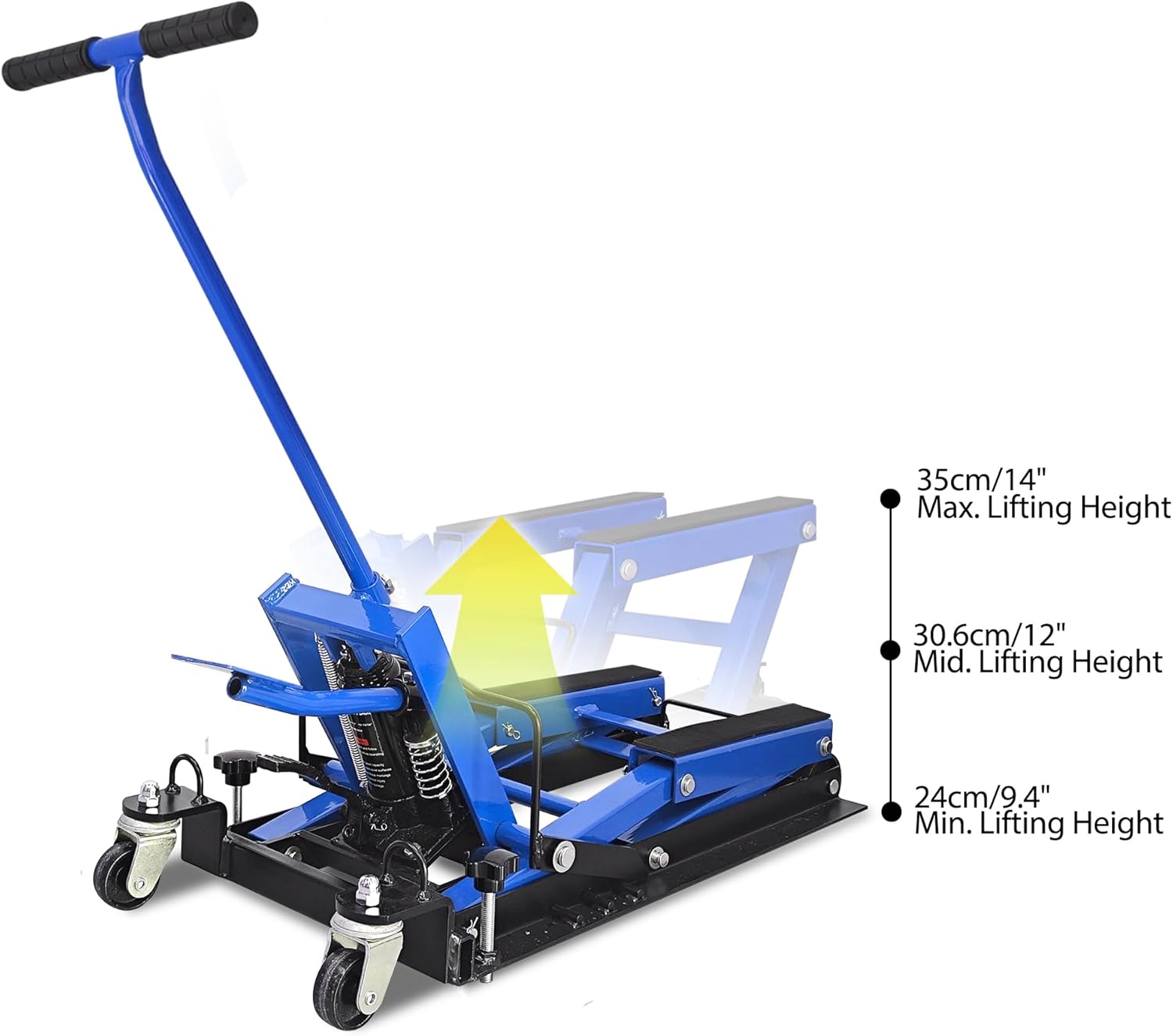 Hydraulic Scissor Lift Jack, 1500 LBS Capacity with 4 Casters, Foot-Operated Hoist Stand for ATV, UTV & Powersports, Blue