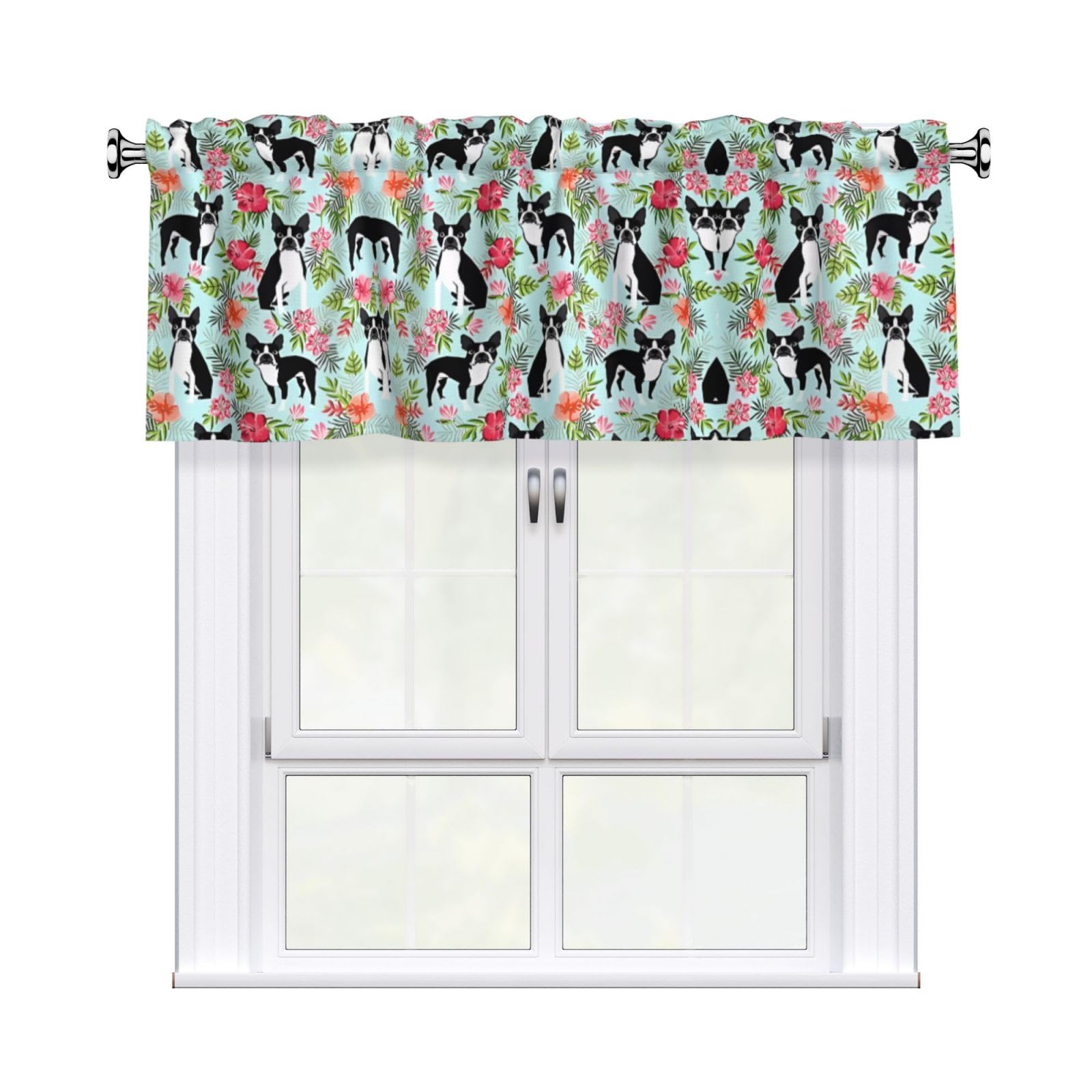 HJFCZH WHJSSF dog Prints 54x18in Curtain Valance - Peach Skin Polyester Kitchen Cover with Light Filtering Floral & 3" Rod Pocket