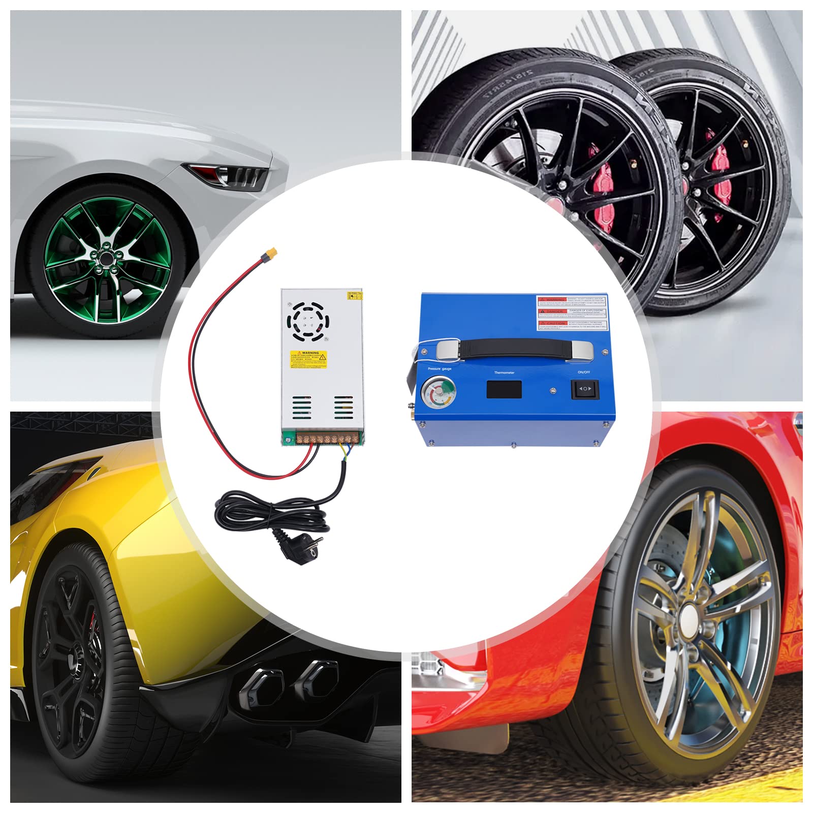Compresor de aire PCP 250 W 300 bar con convertidor de potencia y manómetro, tasa de carga 13 min/450 cc 0-30 Mpa, para coches, camiones, kayaks, rifles PCP Airsoft