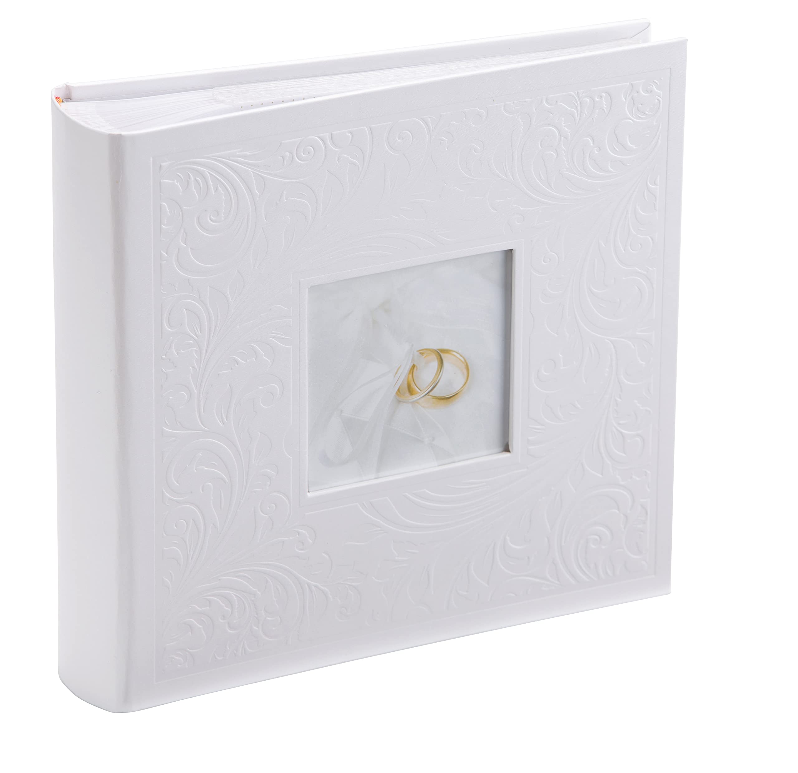 Kenro White Wedding Photo Album For 200 Photos 7X5 Inch / 13X18cm With Photo Window On Cover Finely Embossed Filigree Cover With Memo Space Next To Each Photograph Gift For Marriage Celebration,