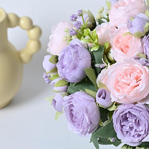 Miniatura 8 de MARTINE MALL - Paquete de 4 flores de peonía artificiales, de seda, ramo de peonías artificiales para centros de mesa, bodas, fiestas y decoración